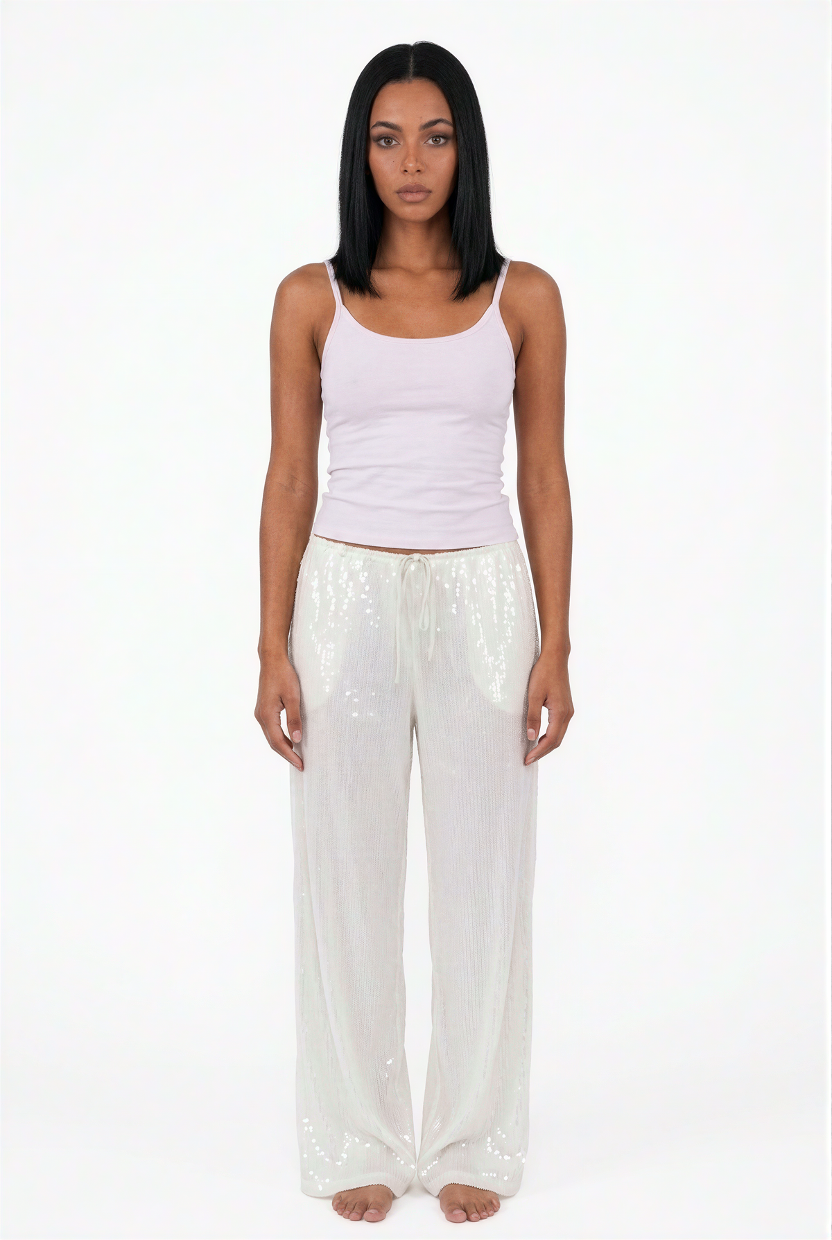Sequin Wide-Leg Drawstring Pants
