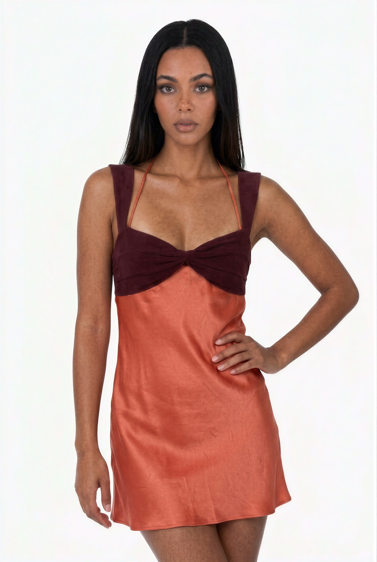 Two-Tone Ruched Bust Mini Dress