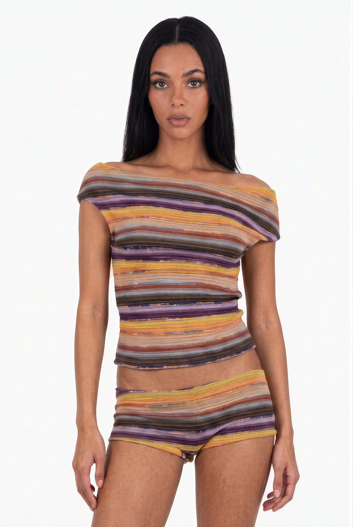 Conjunto de Dos Piezas de Punto a Rayas Multicolor
