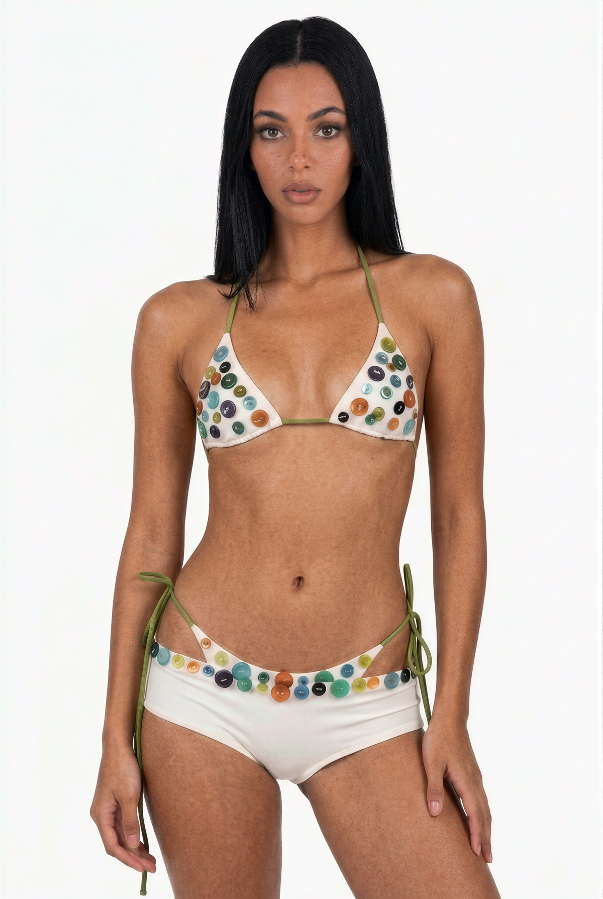 Embellished Beaded 3-Pieces Cream Bikini Set