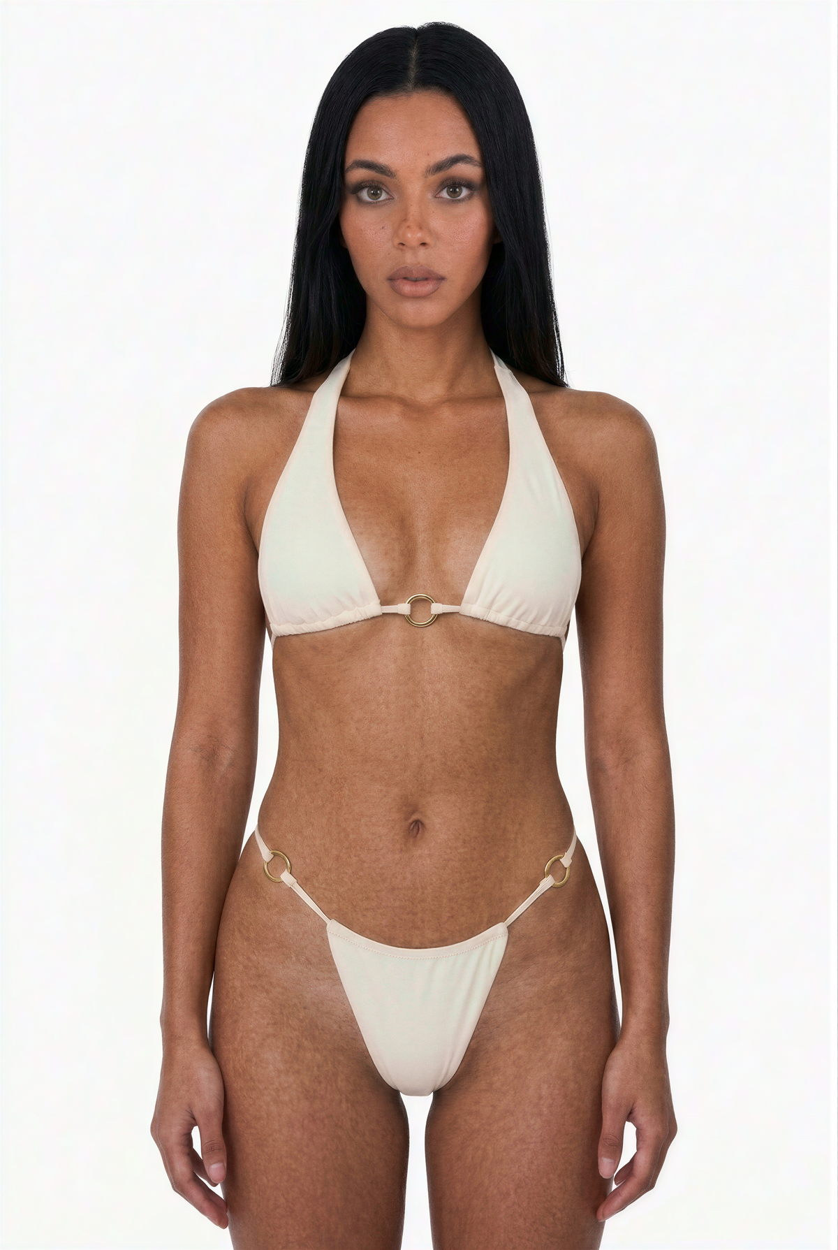 Gold-Link Cream Triangle Bikini