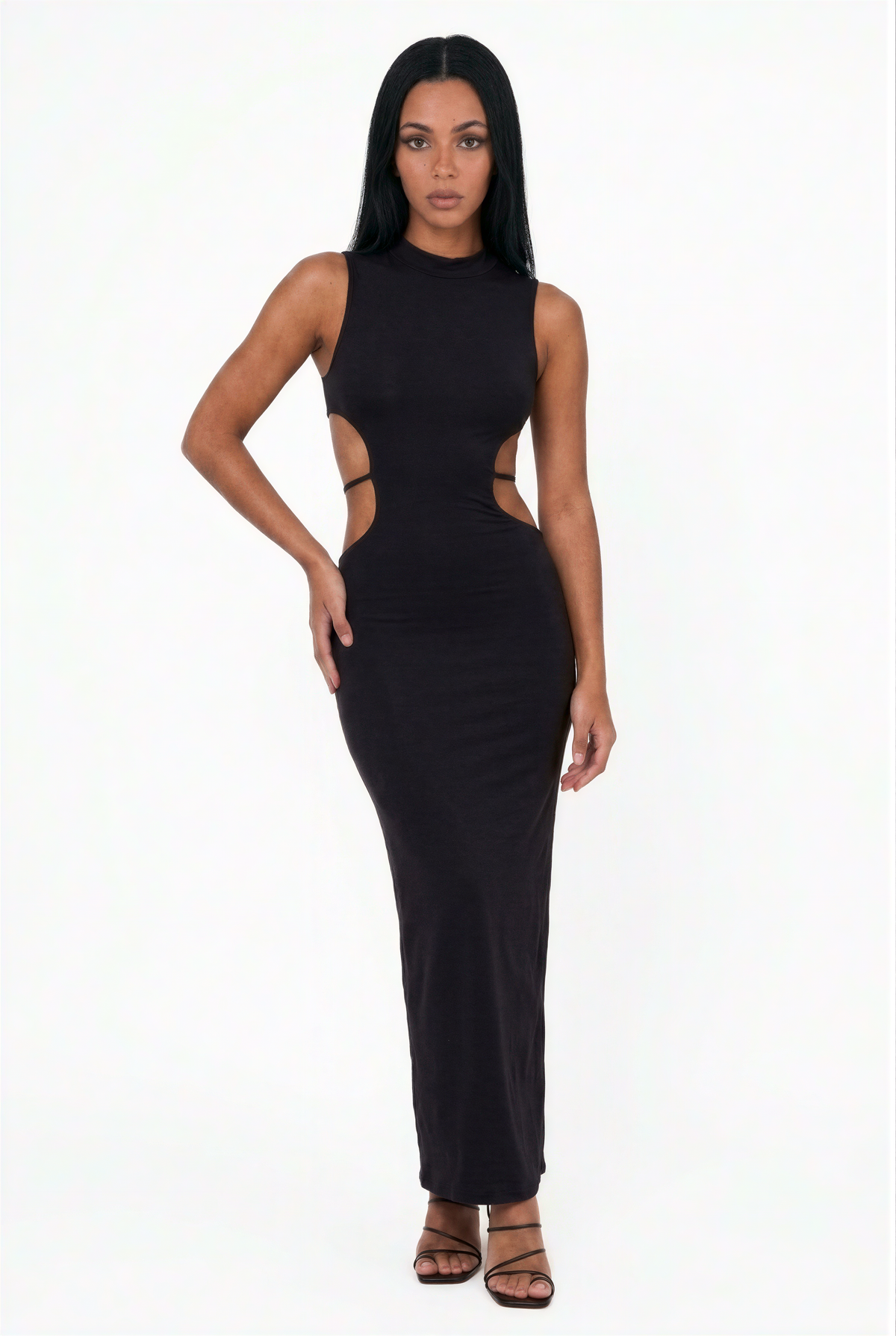 Black Open Back Strappy Maxi Dress