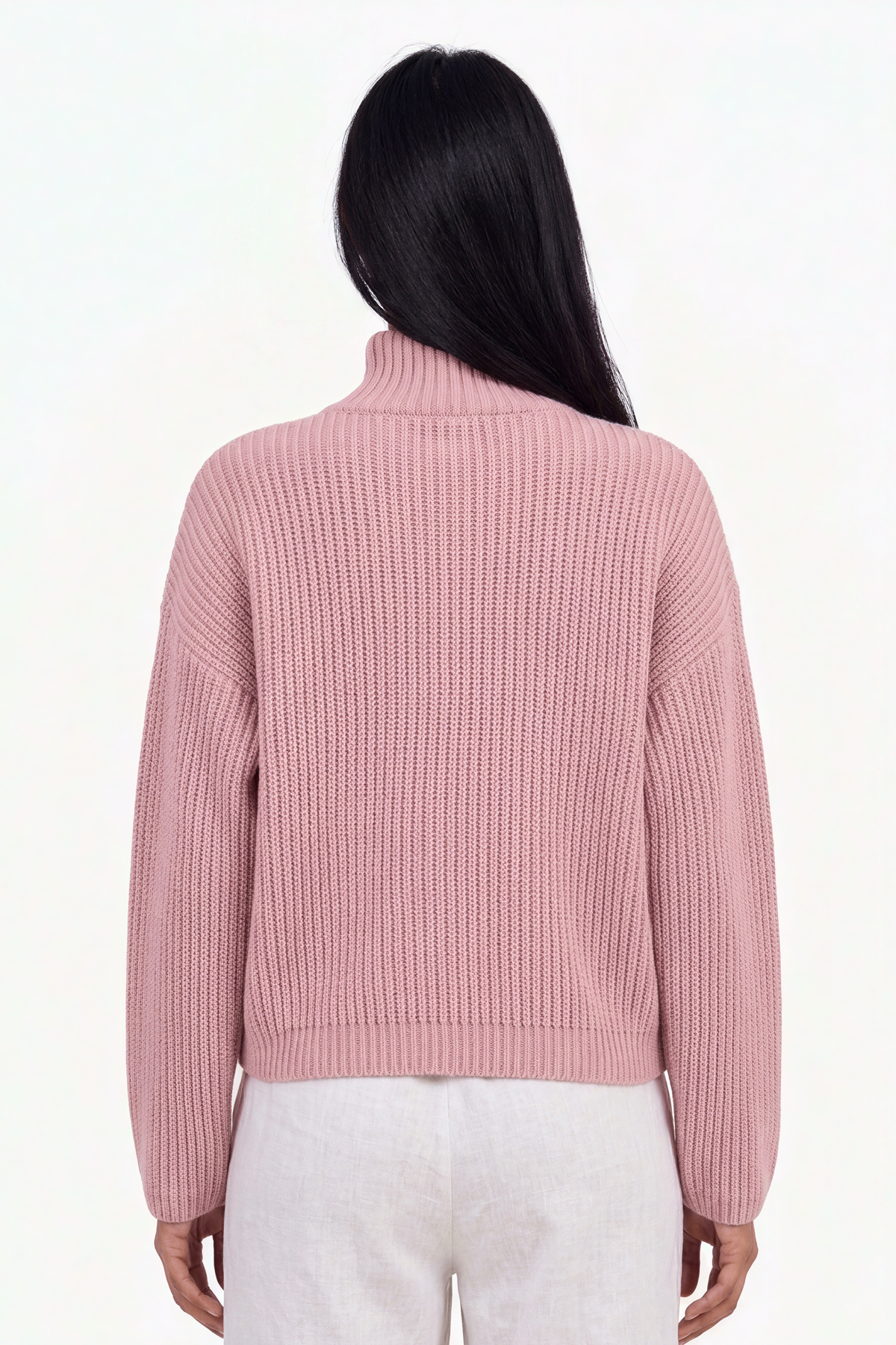 Ribbed Knit Full-Zip High-Neck Cardigan
