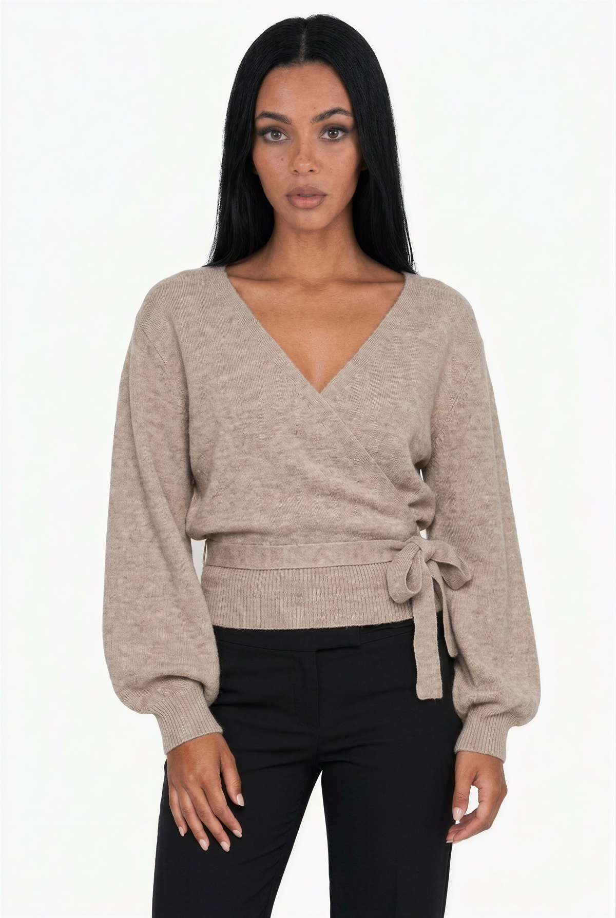 Heather Grey V-Neck Knit Wrap Sweater