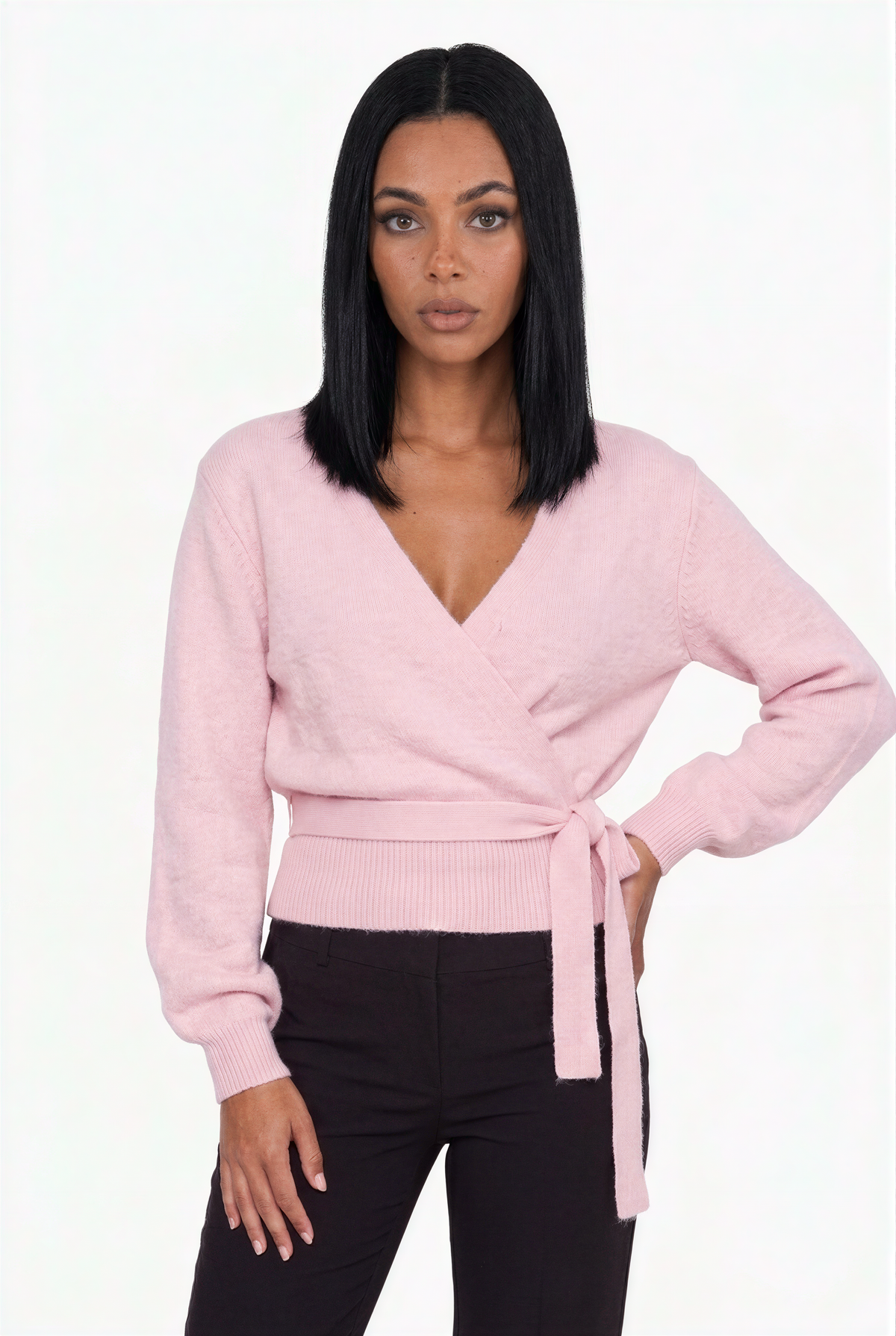 Heather Grey V-Neck Knit Wrap Sweater