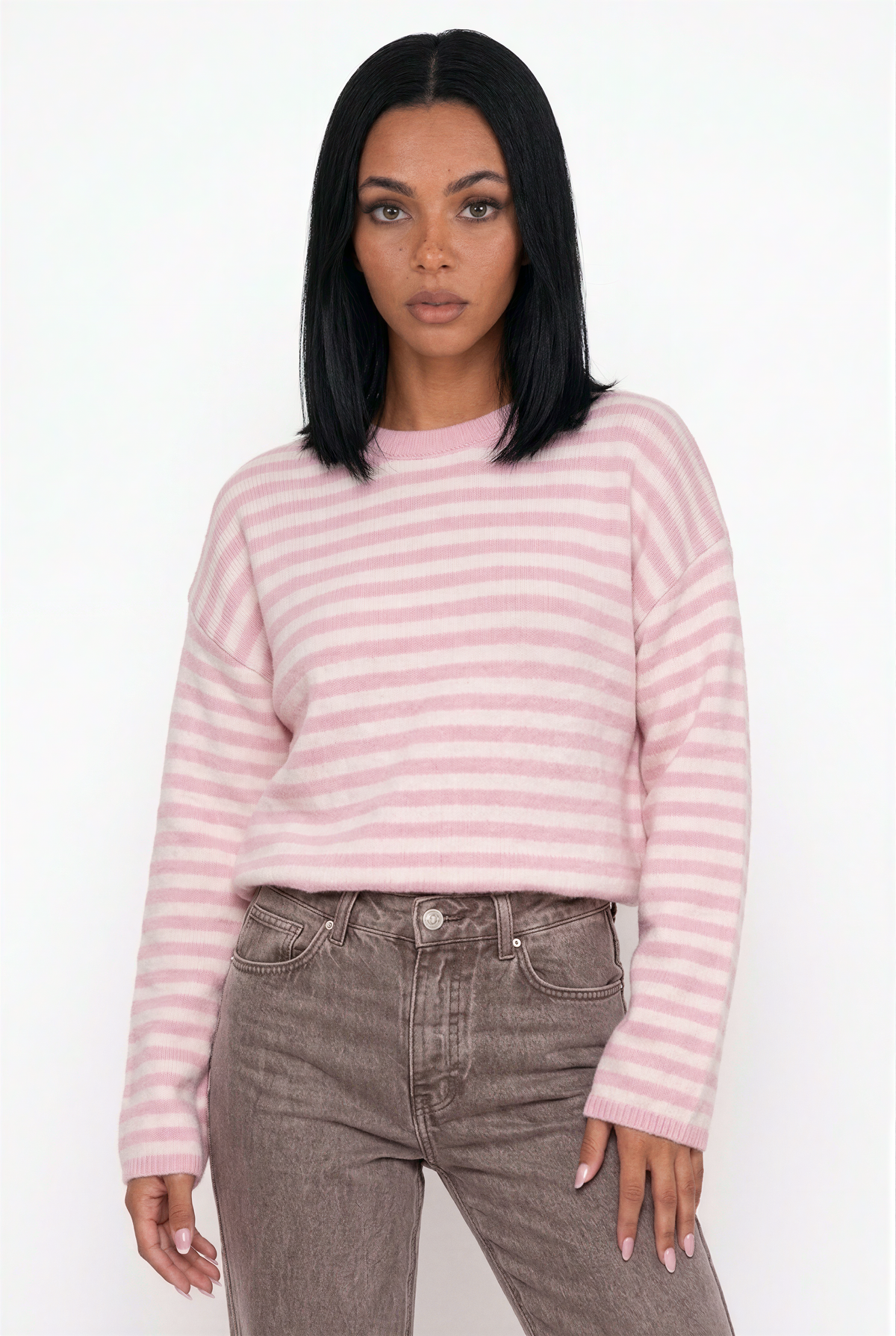 Oversized Striped Knit Crewneck Sweater