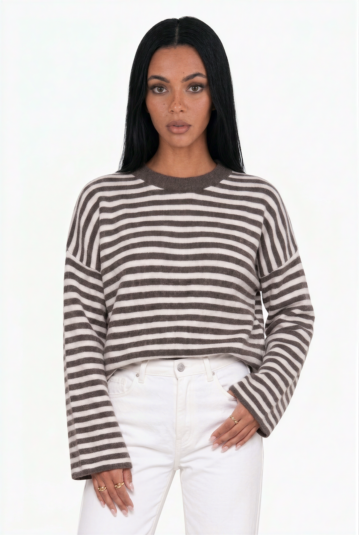 Oversized Striped Knit Crewneck Sweater