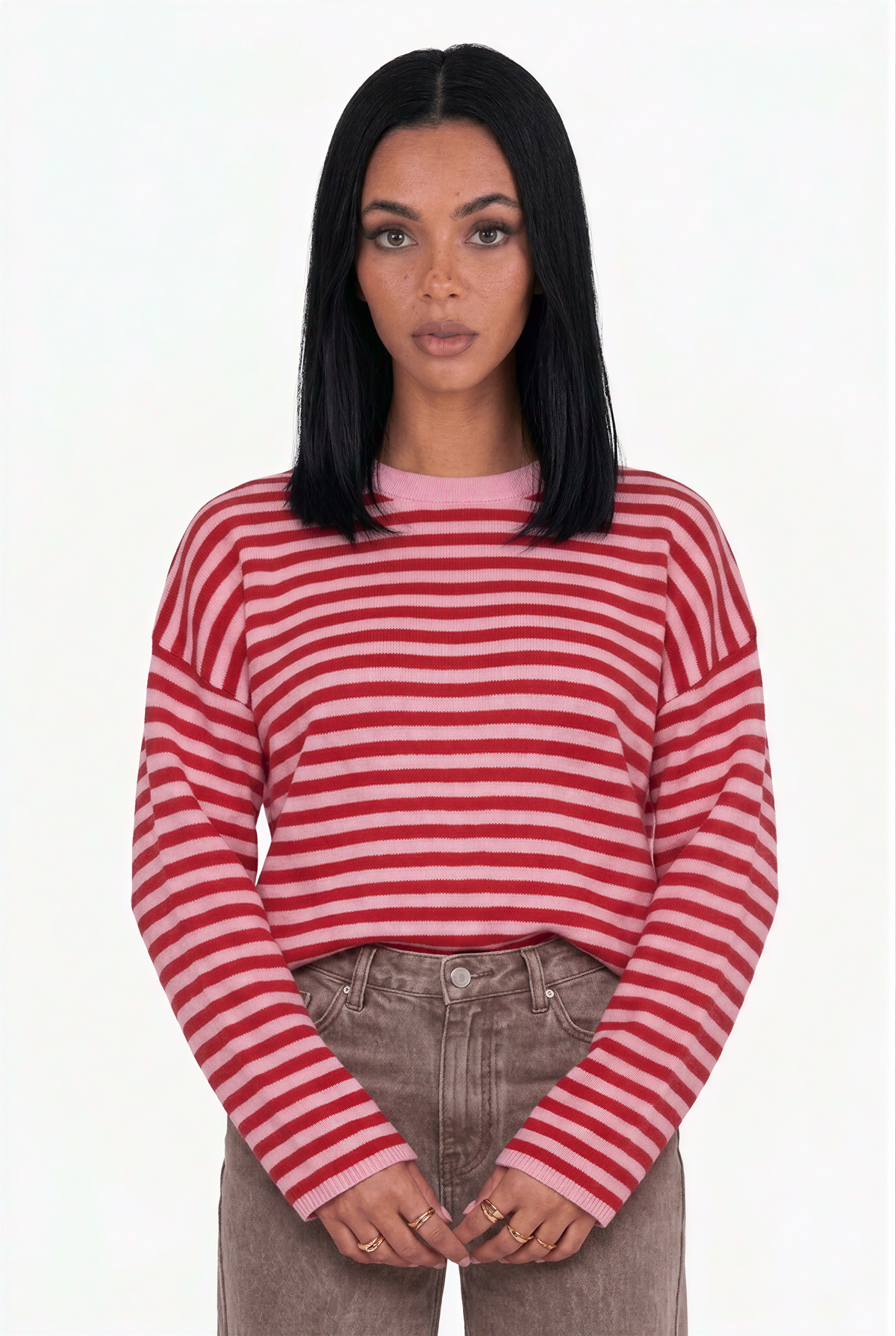 Oversized Striped Knit Crewneck Sweater