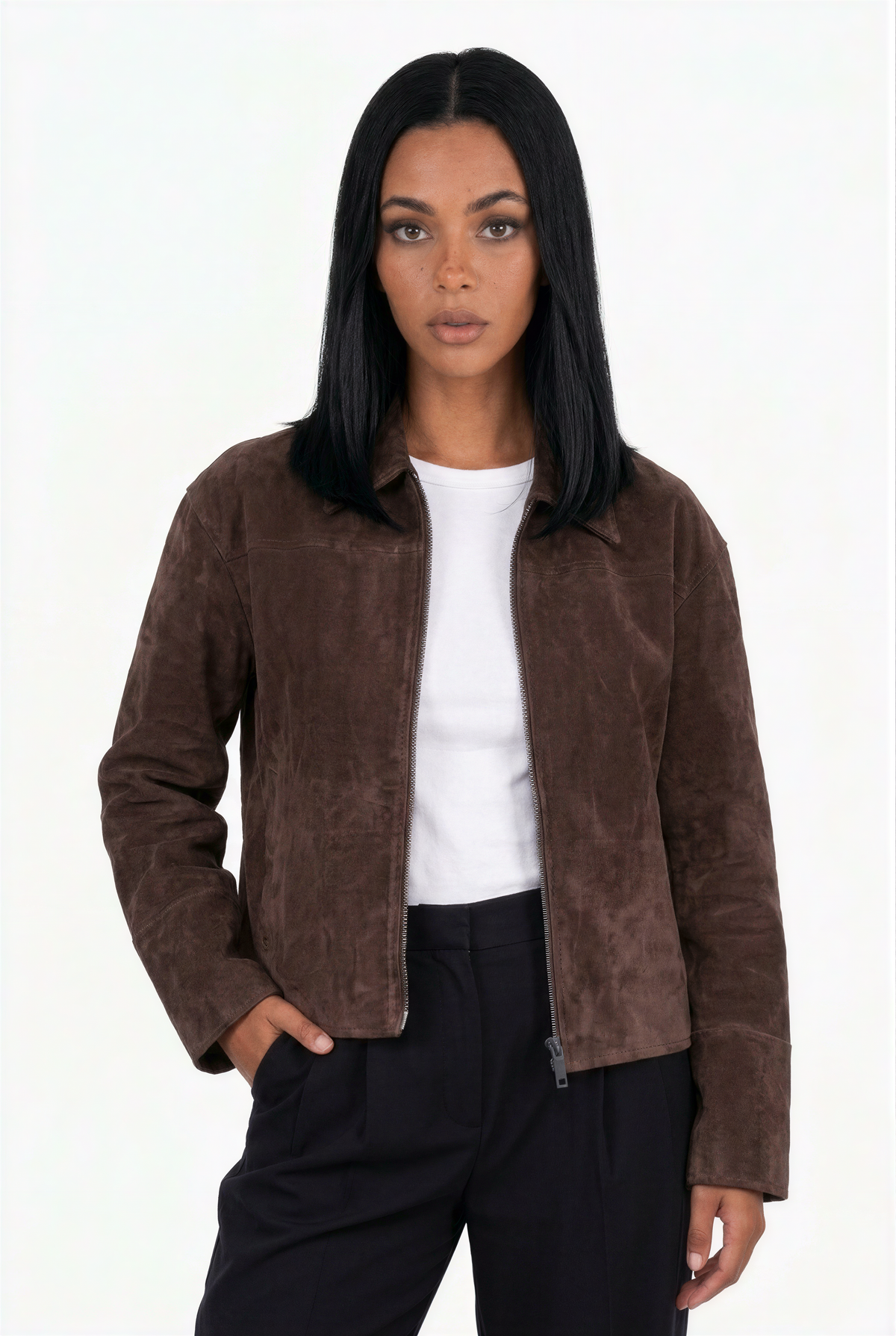 Brown Suede Zip-Up Jacket