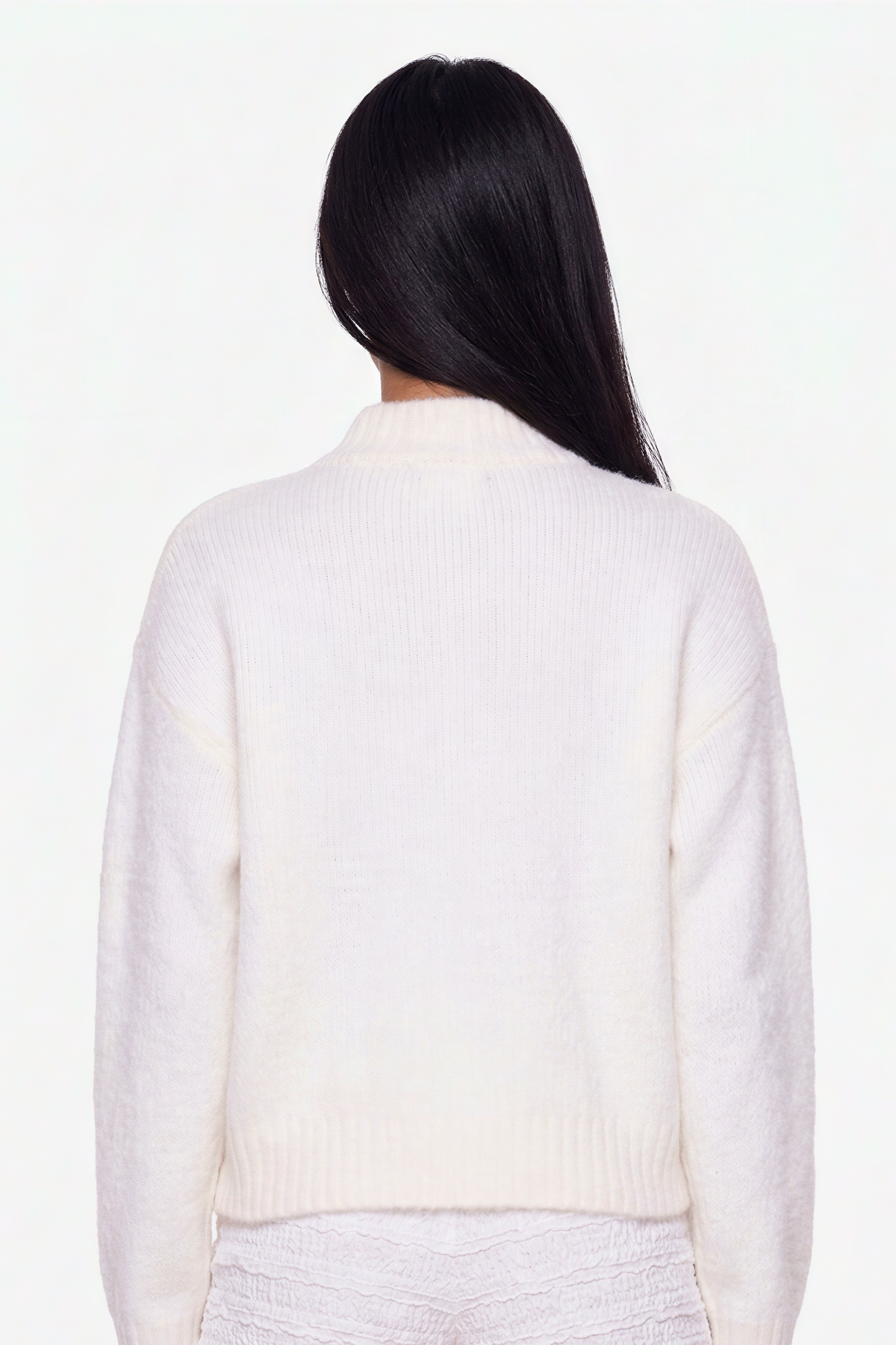 Cream Ribbed Zip-Up Knit Cardigan