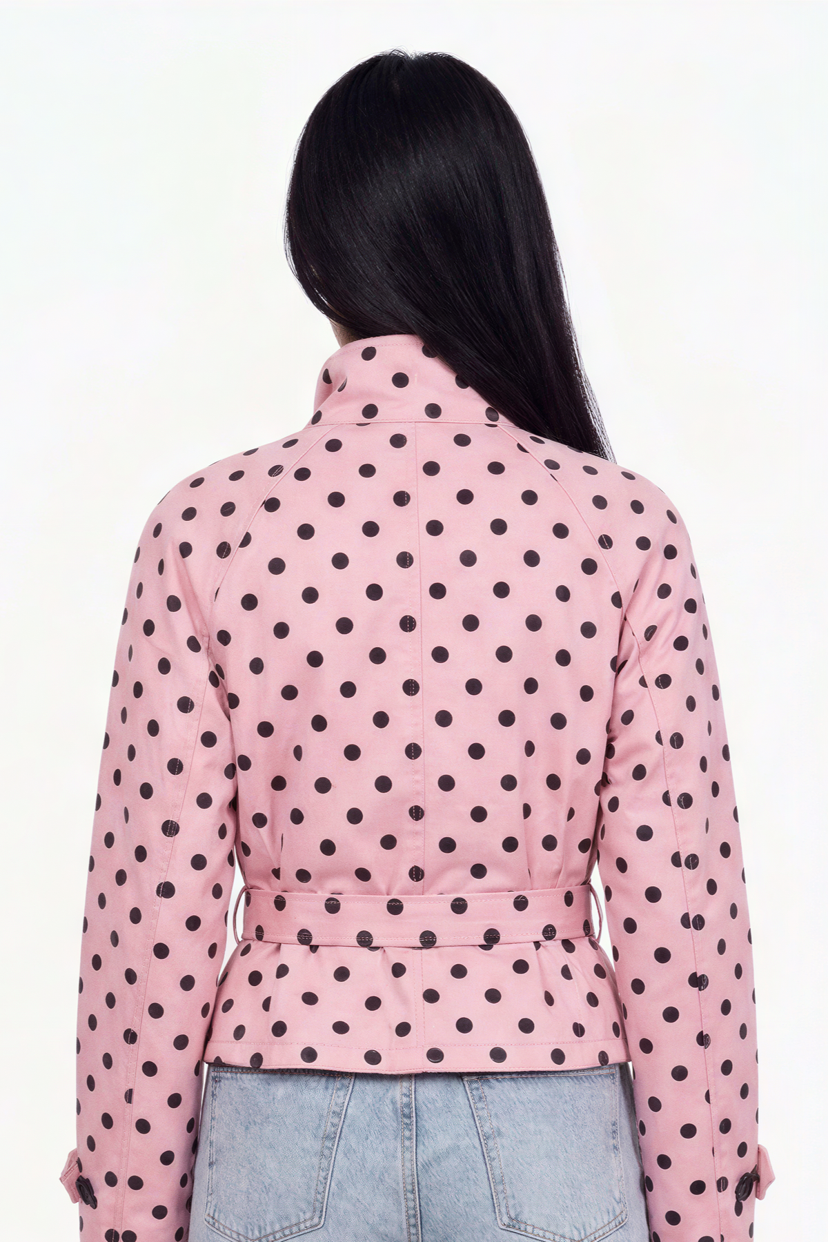 Pink Polka Dot Belted Crop Trench Jacket