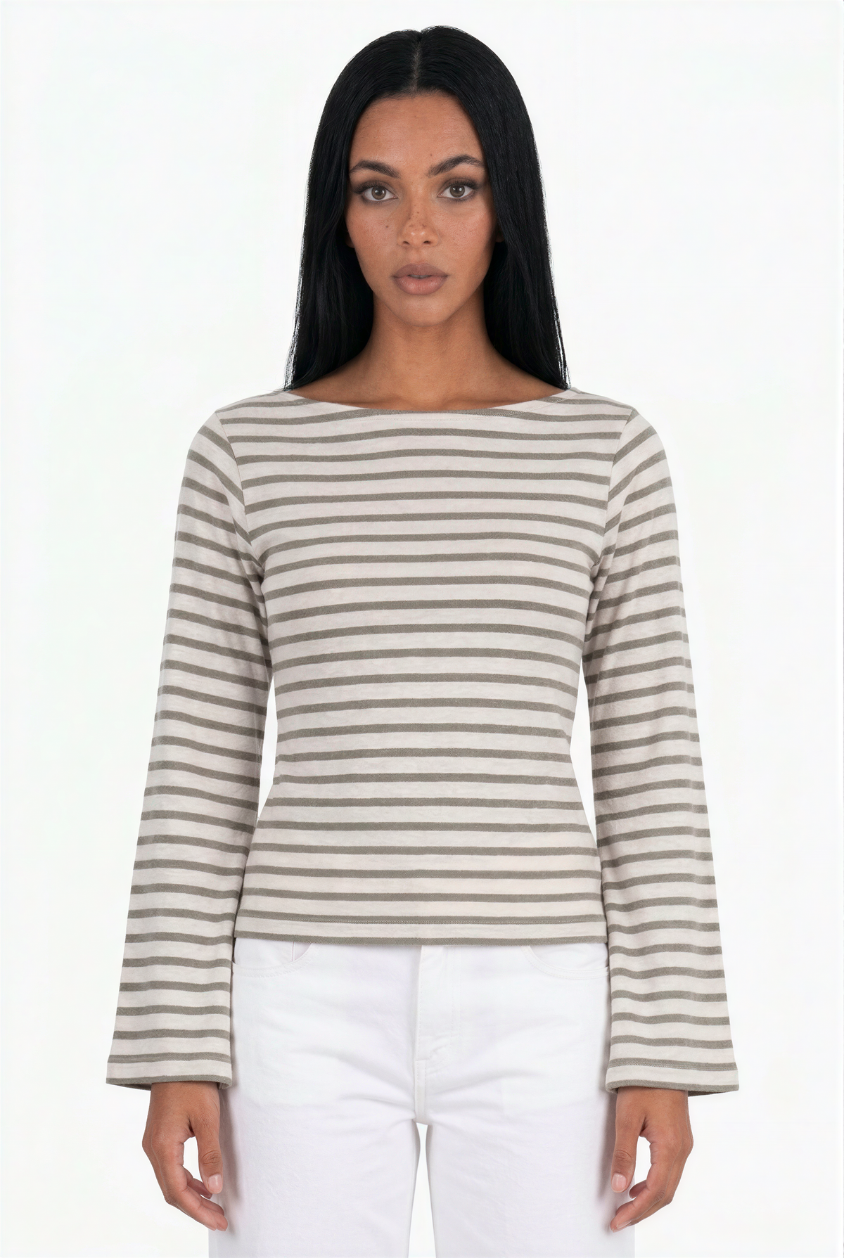 Striped Boat Neck Long-Sleeve Top