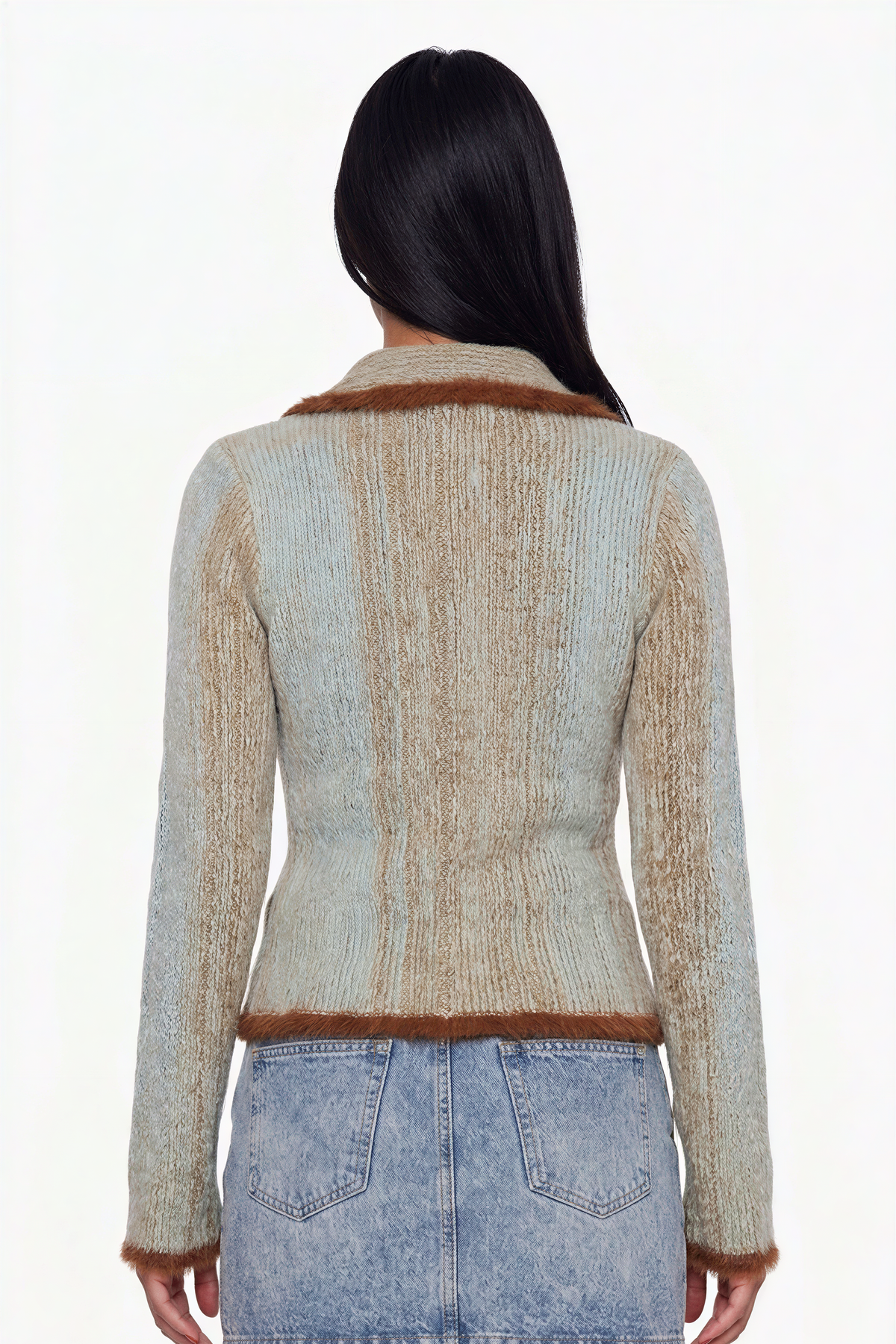 Faux Fur Trim Knit Zip-Up Cardigan