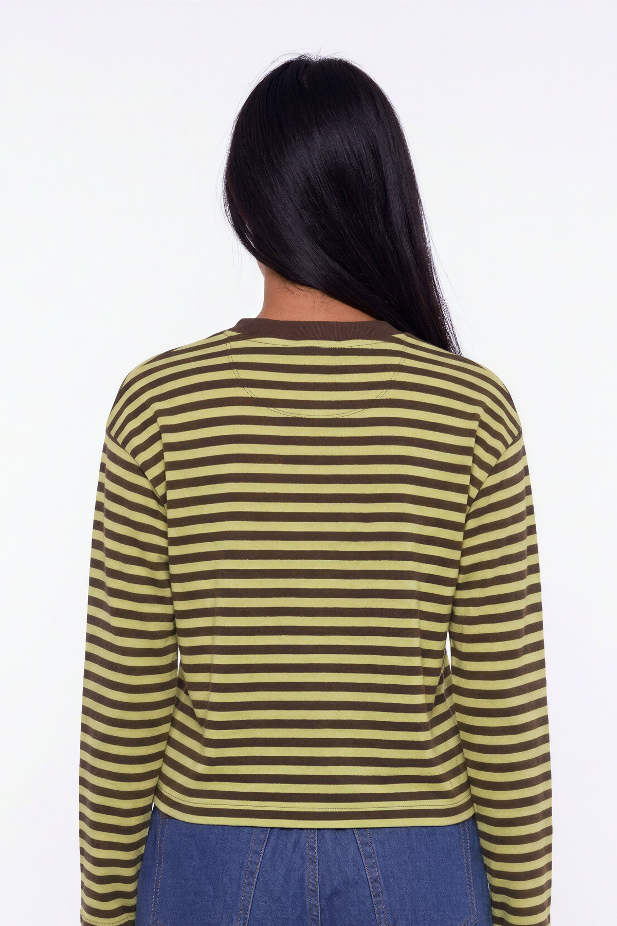 Pink and Brown Striped Long-Sleeve Crewneck Top