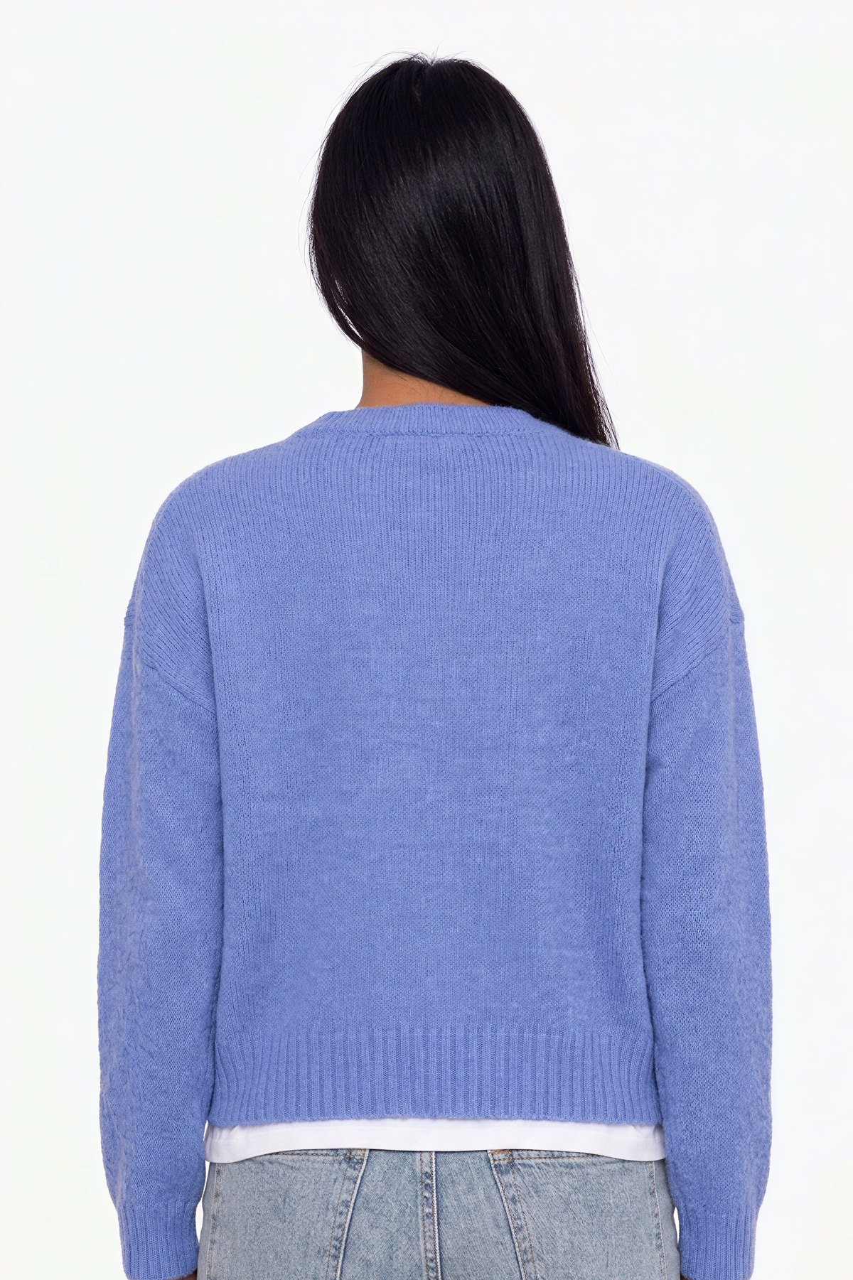 Blue Crew Neck Button-Up Knit Cardigan