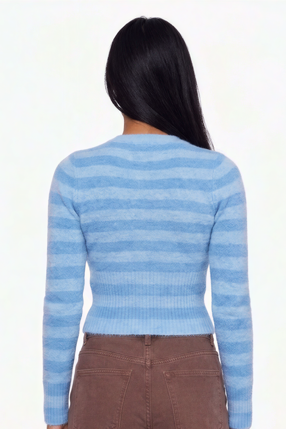 Blue Striped Fuzzy Knit Zip Cardigan