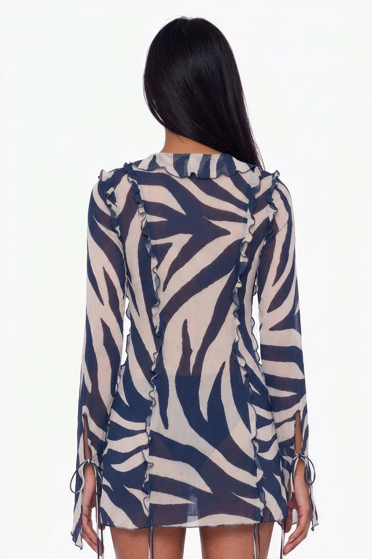 Sheer Zebra Print Ruffle Mini Dress