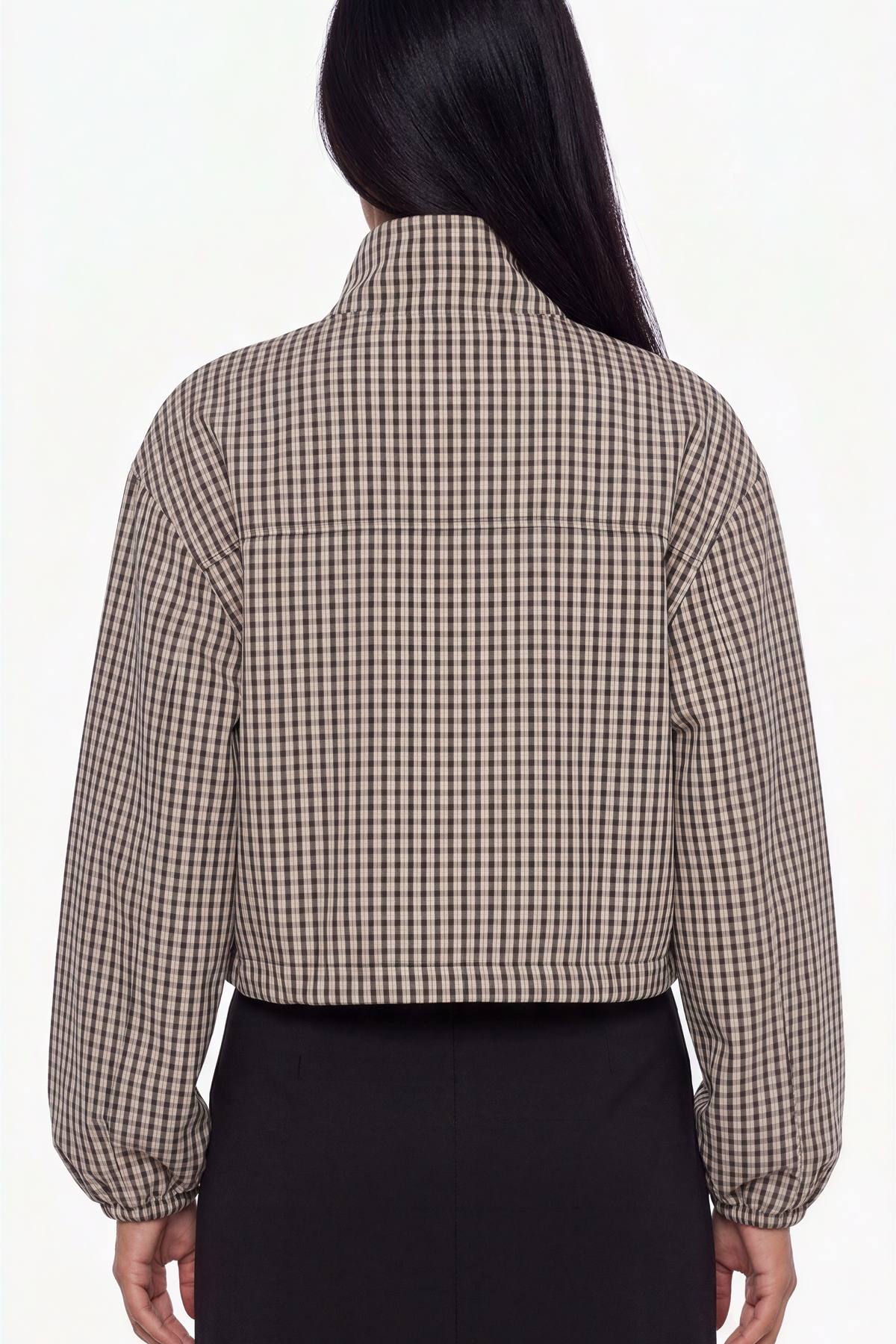 Gingham Check High-Neck Zip Jacket