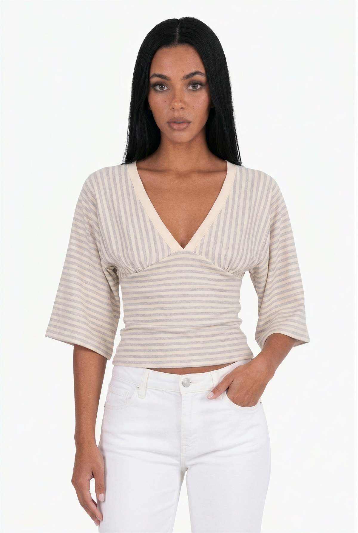 Pink Striped V-Neck Crop Top