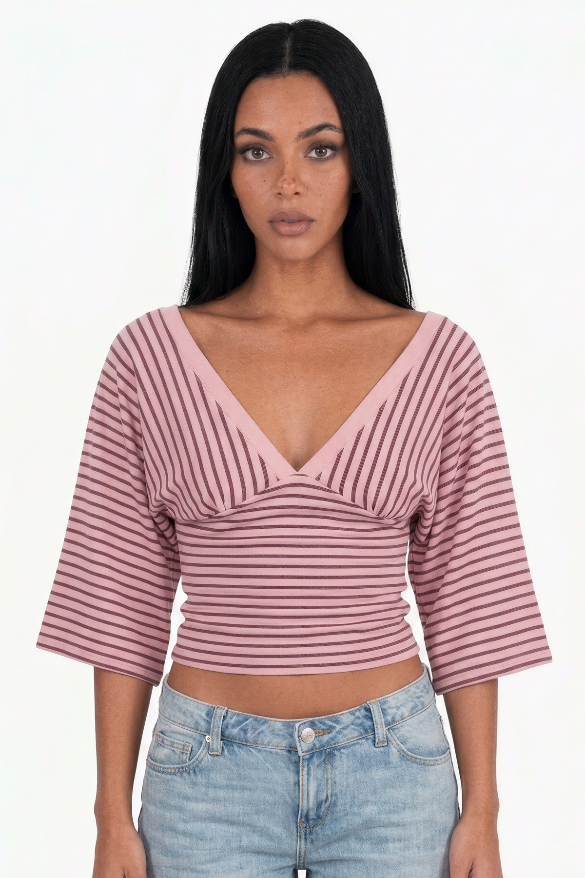 Pink Striped V-Neck Crop Top
