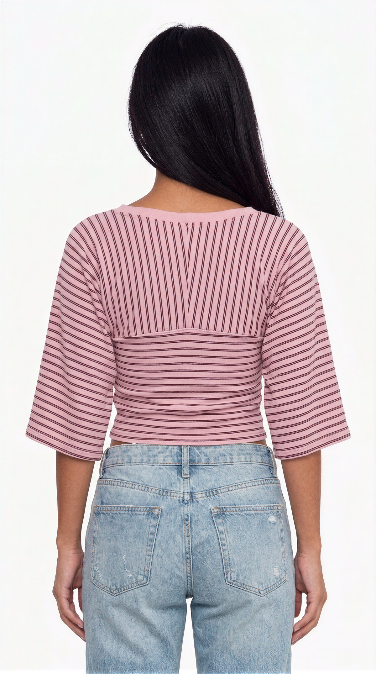 Pink Striped V-Neck Crop Top