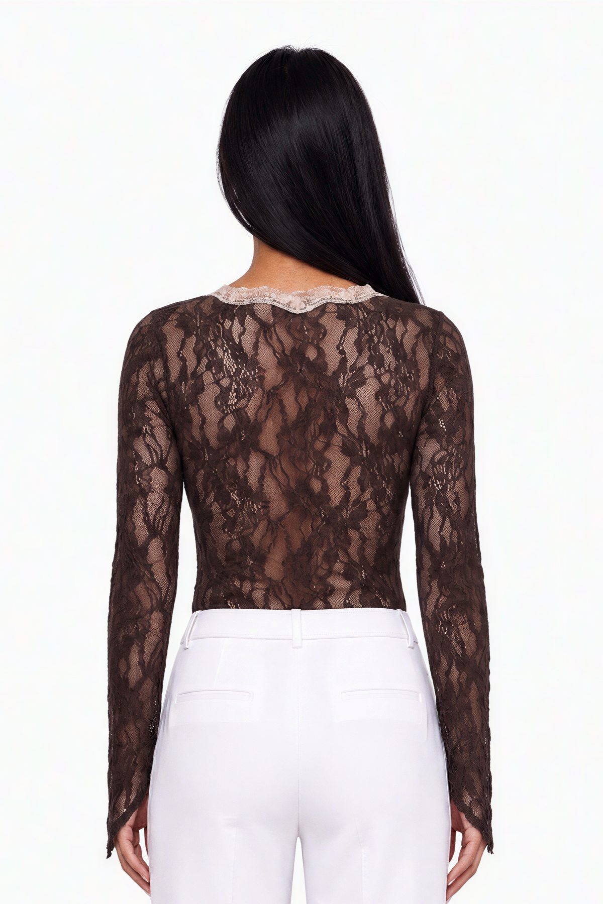 Lace Twist-Front Long Sleeve Bodysuit