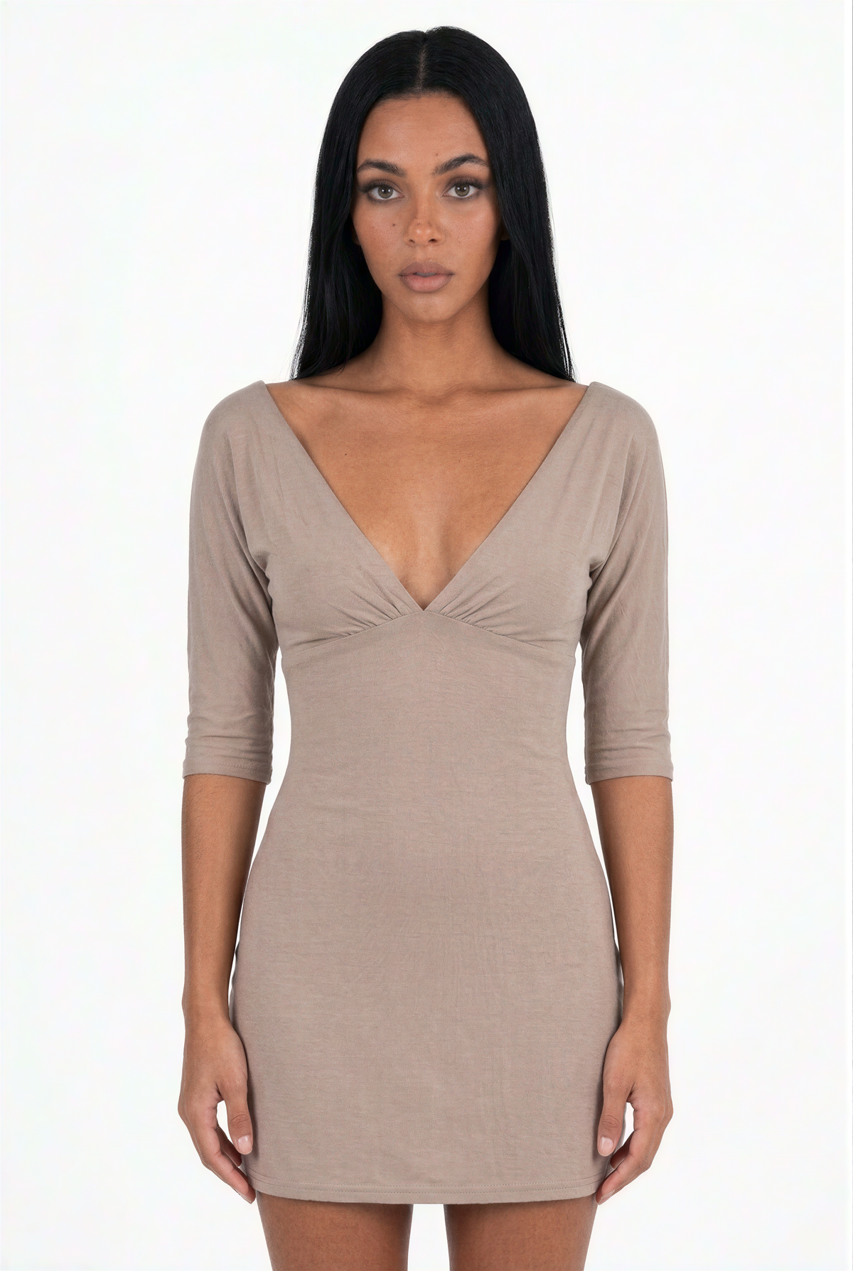 Baby V-Neck Empire Waist Mini Dress   FALTA ESPALDA