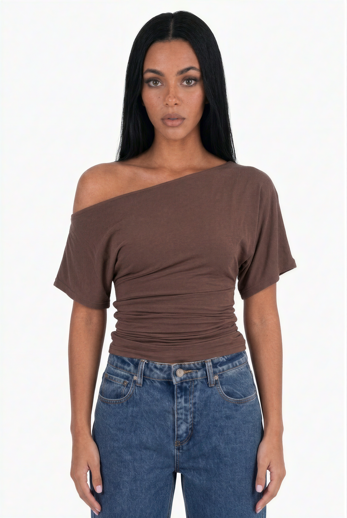 Off-The-Shoulder Ruched Short Sleeve Top