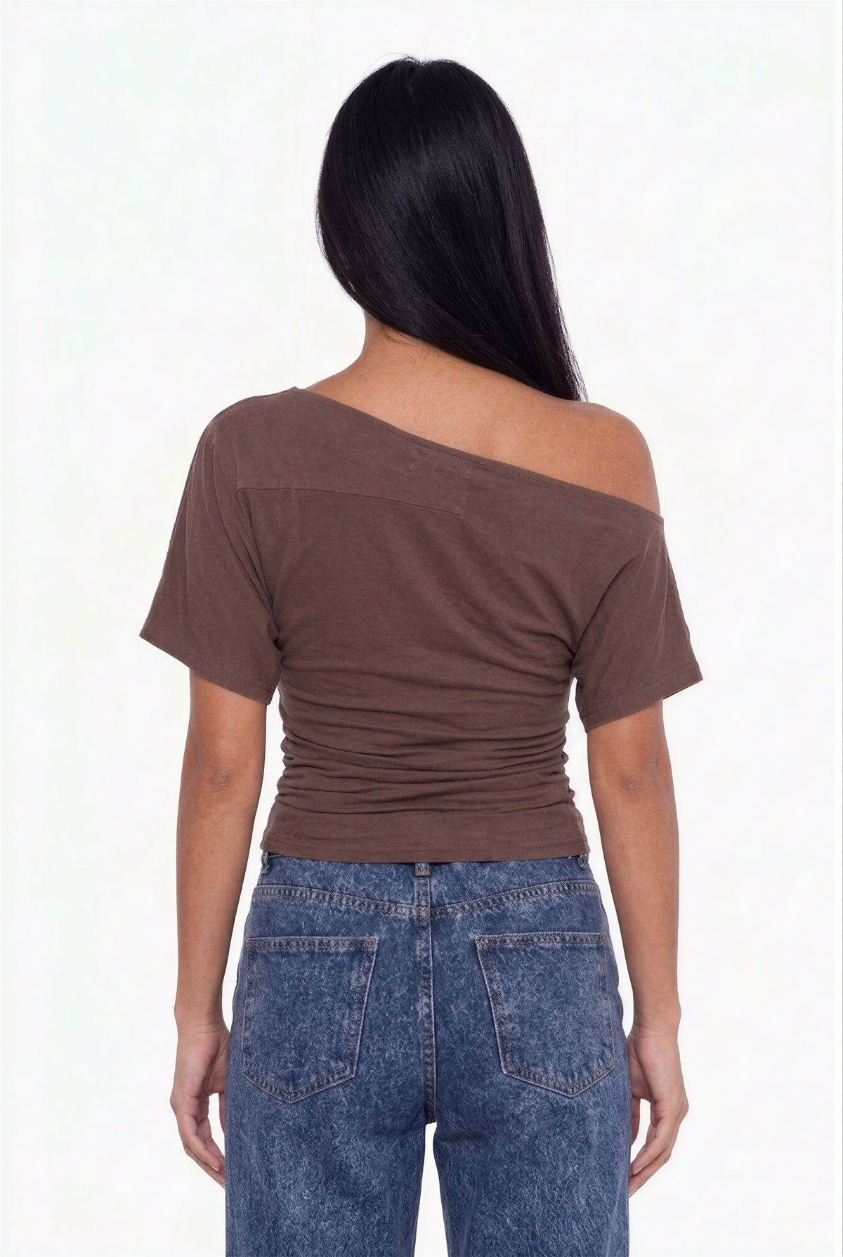 Off-The-Shoulder Ruched Short Sleeve Top