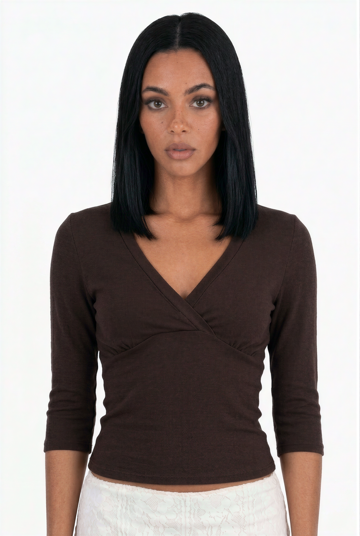 V-Neck Wrap-Front Three-Quarter Sleeve Top