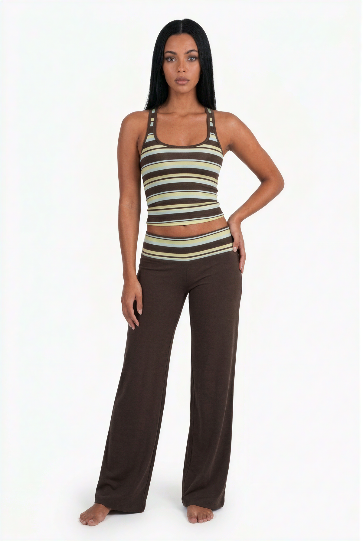 Conjunto de pantalón y camiseta sin mangas de rayas multicolor