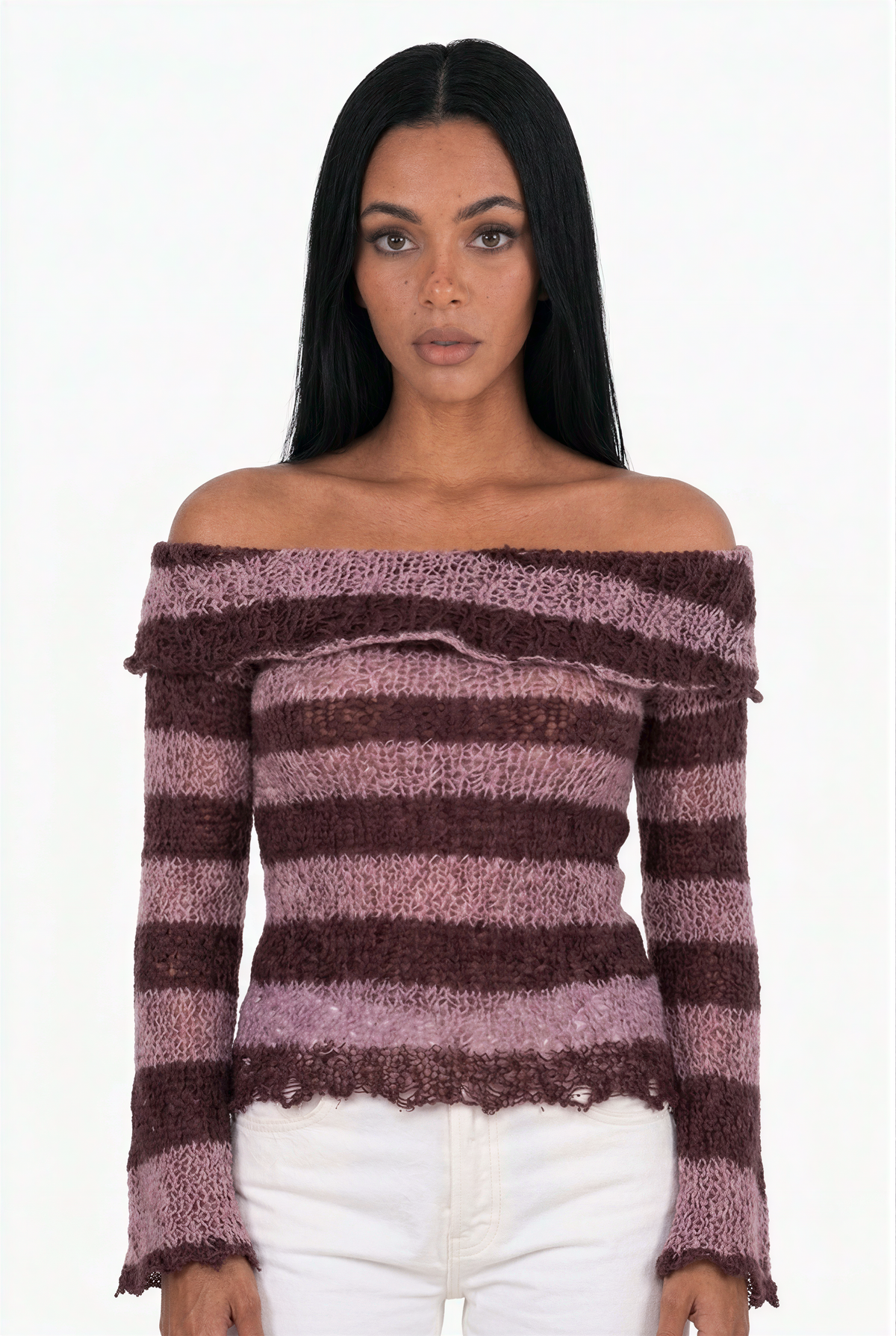 Striped Off-the-Shoulder Knit Top