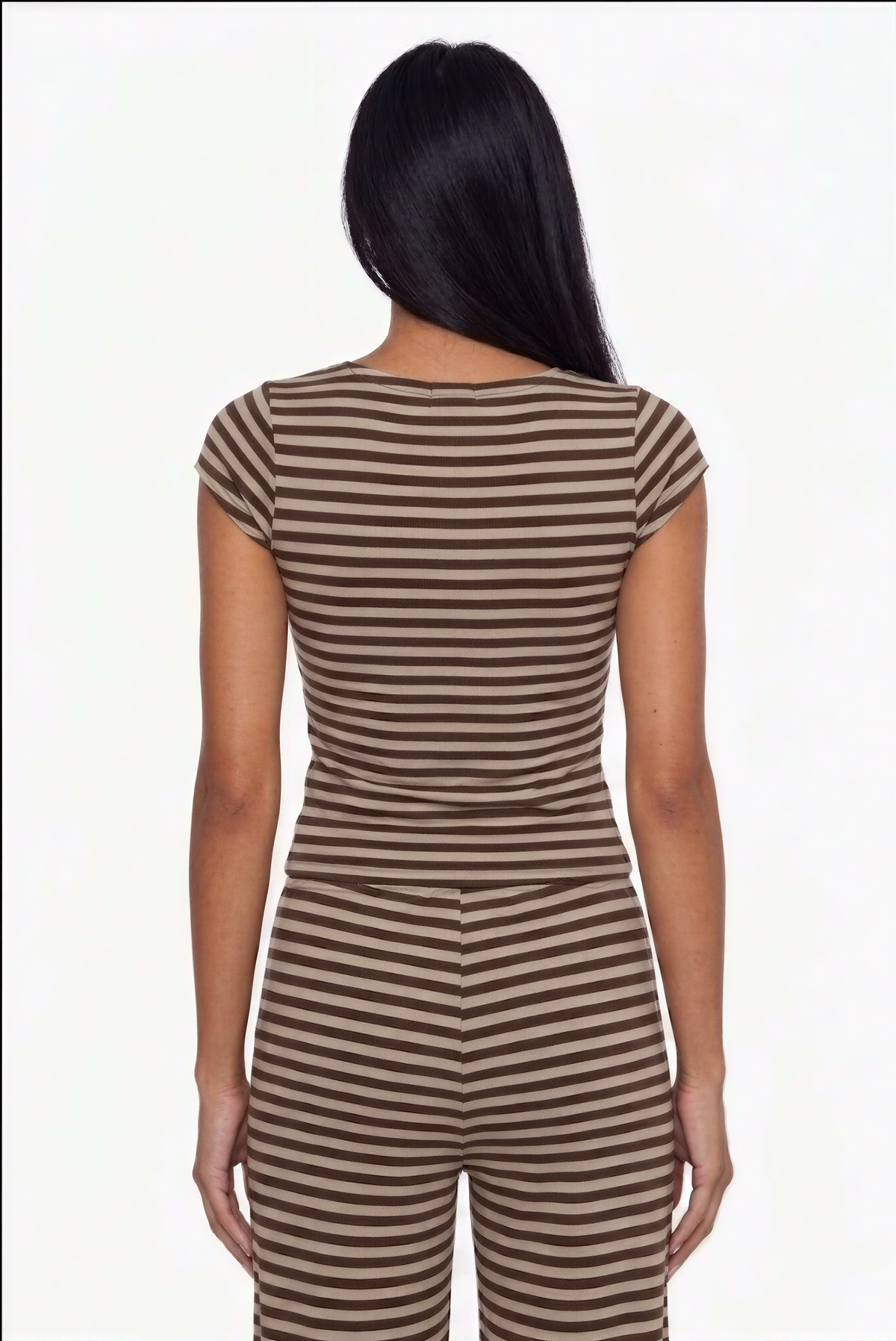 Brown Striped Button-Front Top and Wide-Leg Pants Set