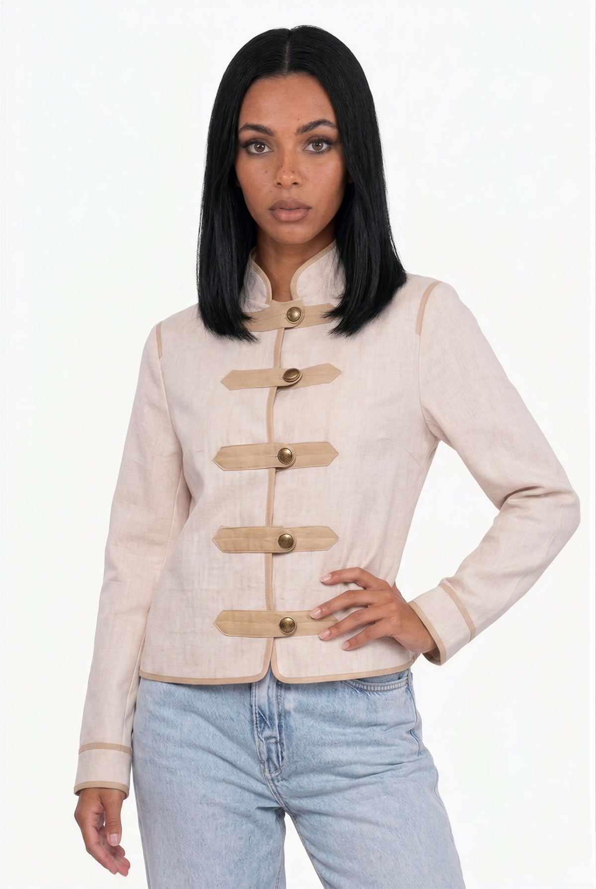 Structured Mandarin Collar Military Jacket