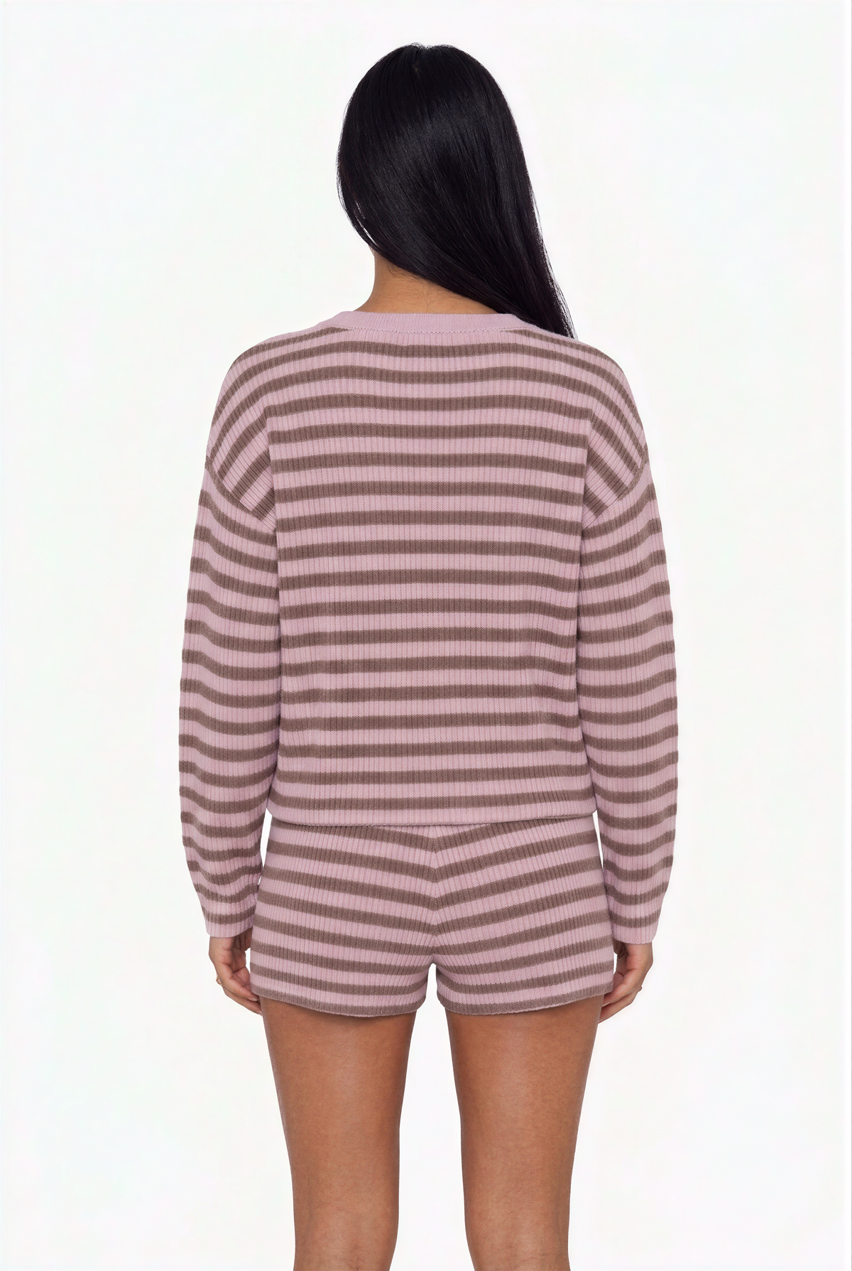 Conjunto de cárdigan y shorts de punto a rayas