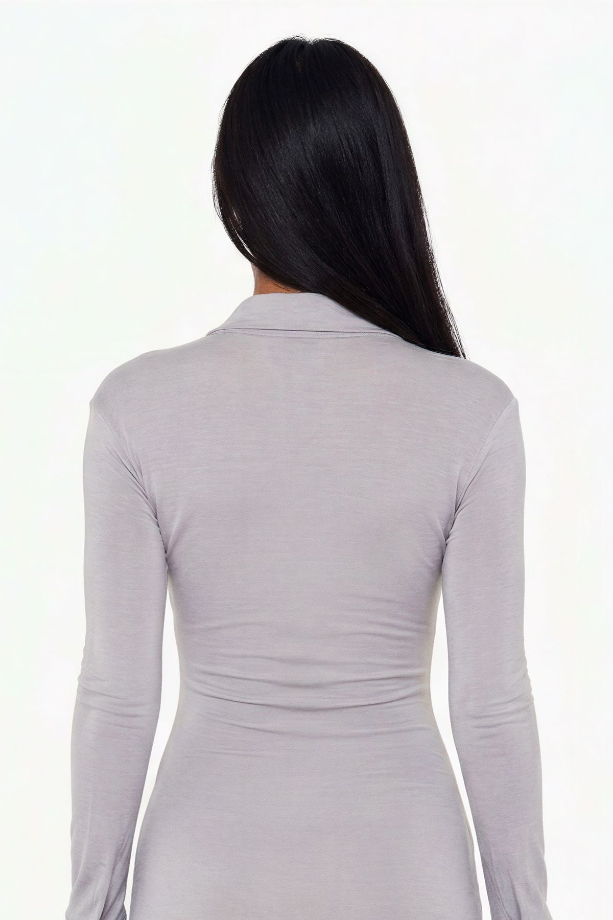 Grey Neck Long Sleeve Mini Dress