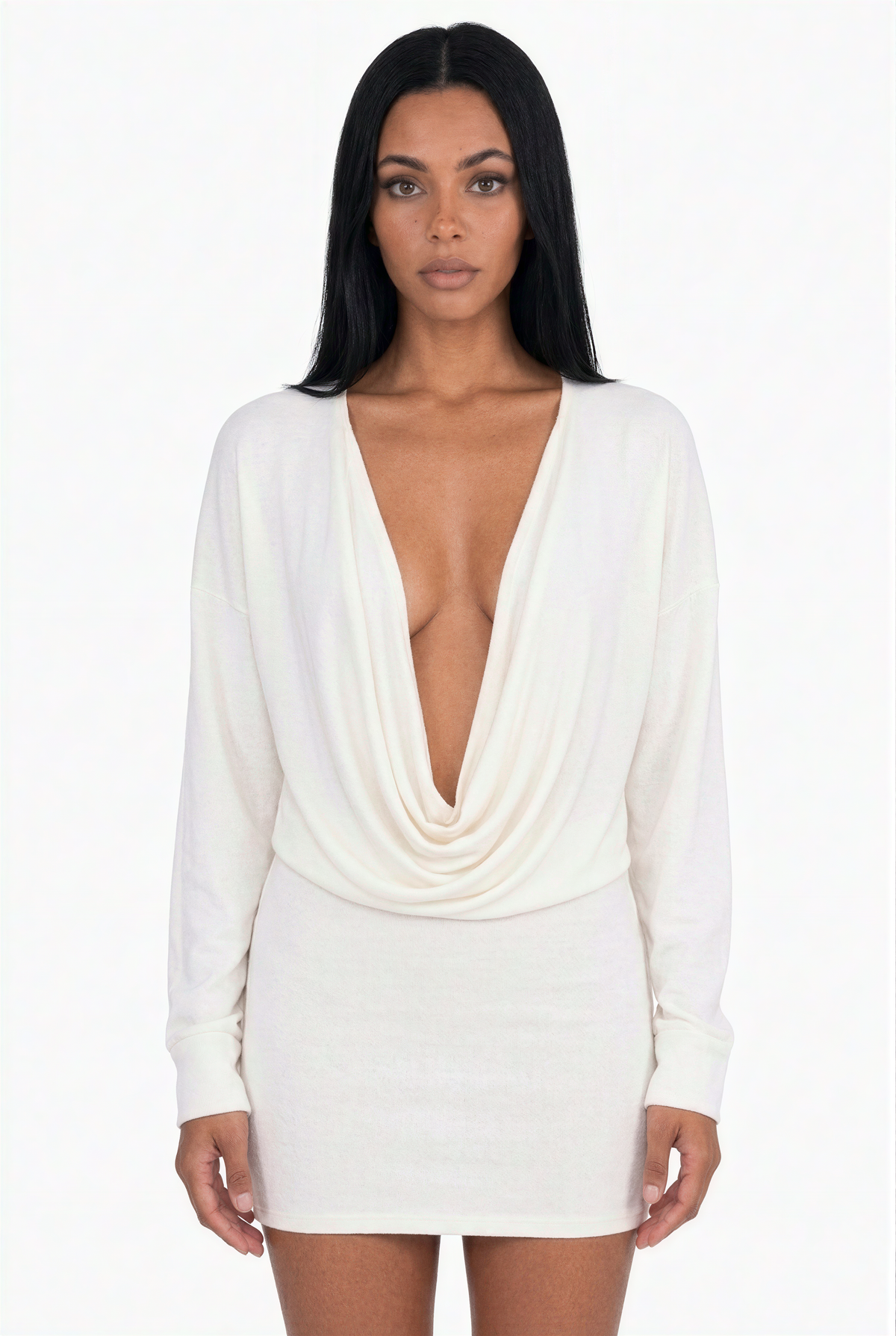 Cowl Neck Long Sleeve Mini Shirt Dress