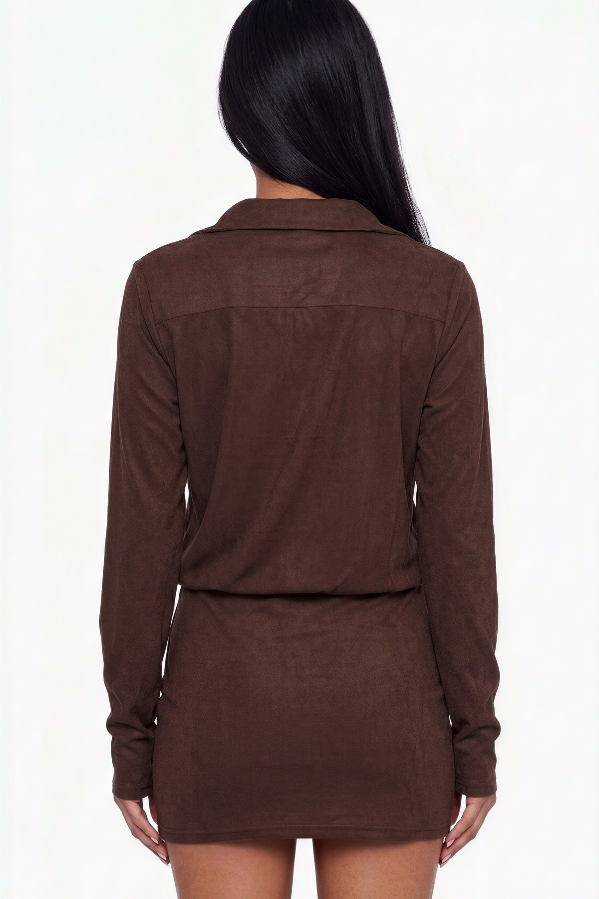 Cowl Neck Long Sleeve Mini Shirt Dress