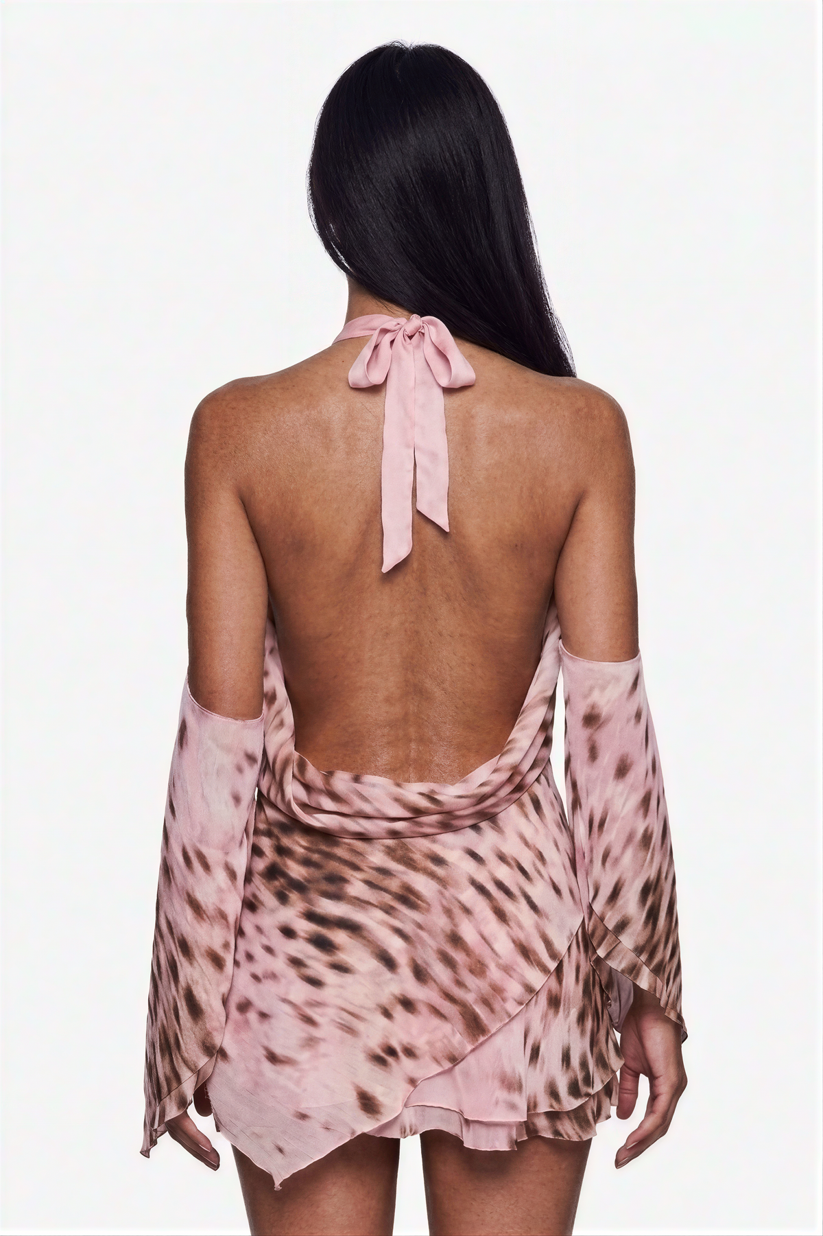 Pink Leopard Sheer Ruffle Mini Dress