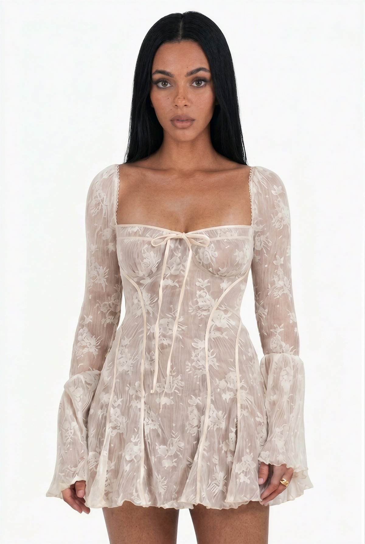 Vestido mini con volantes estilo corsé de inspiración vintage