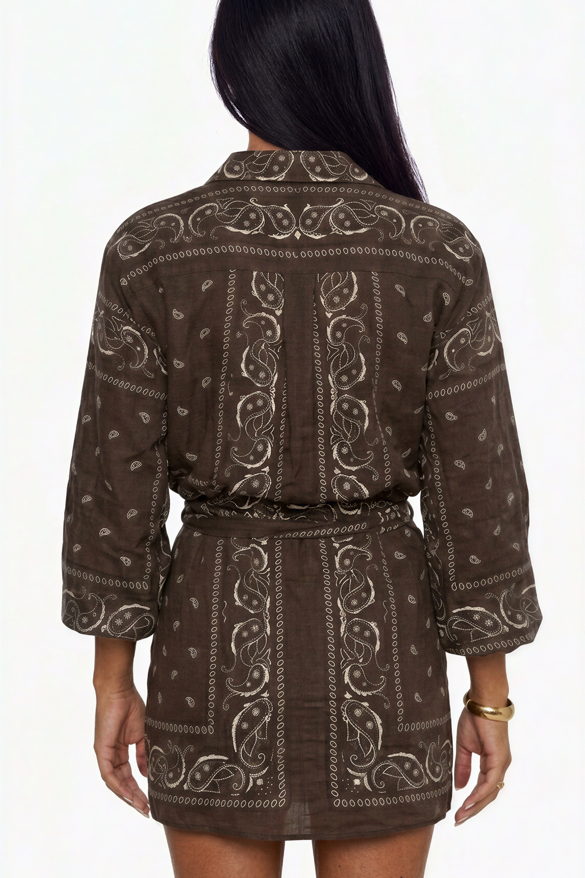 Paisley Motif Button-Down Mini Dress