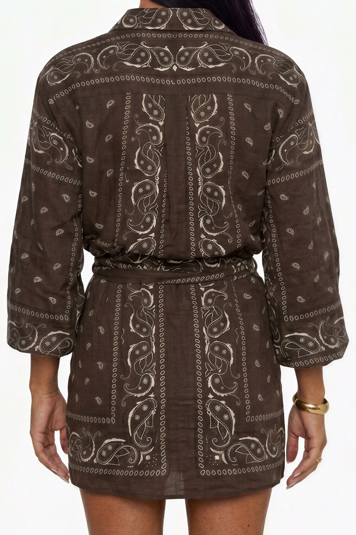Paisley Motif Button-Down Mini Dress