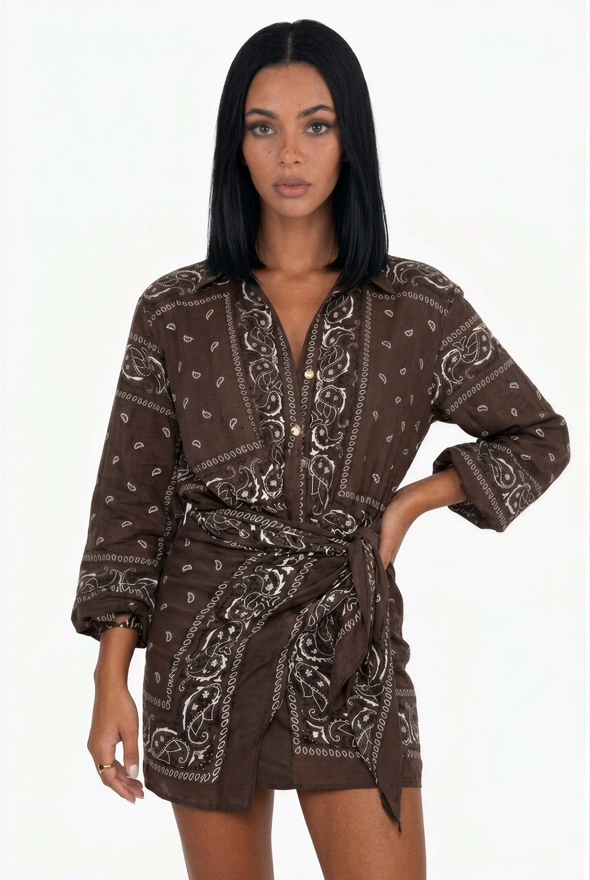 Paisley Motif Button-Down Mini Dress
