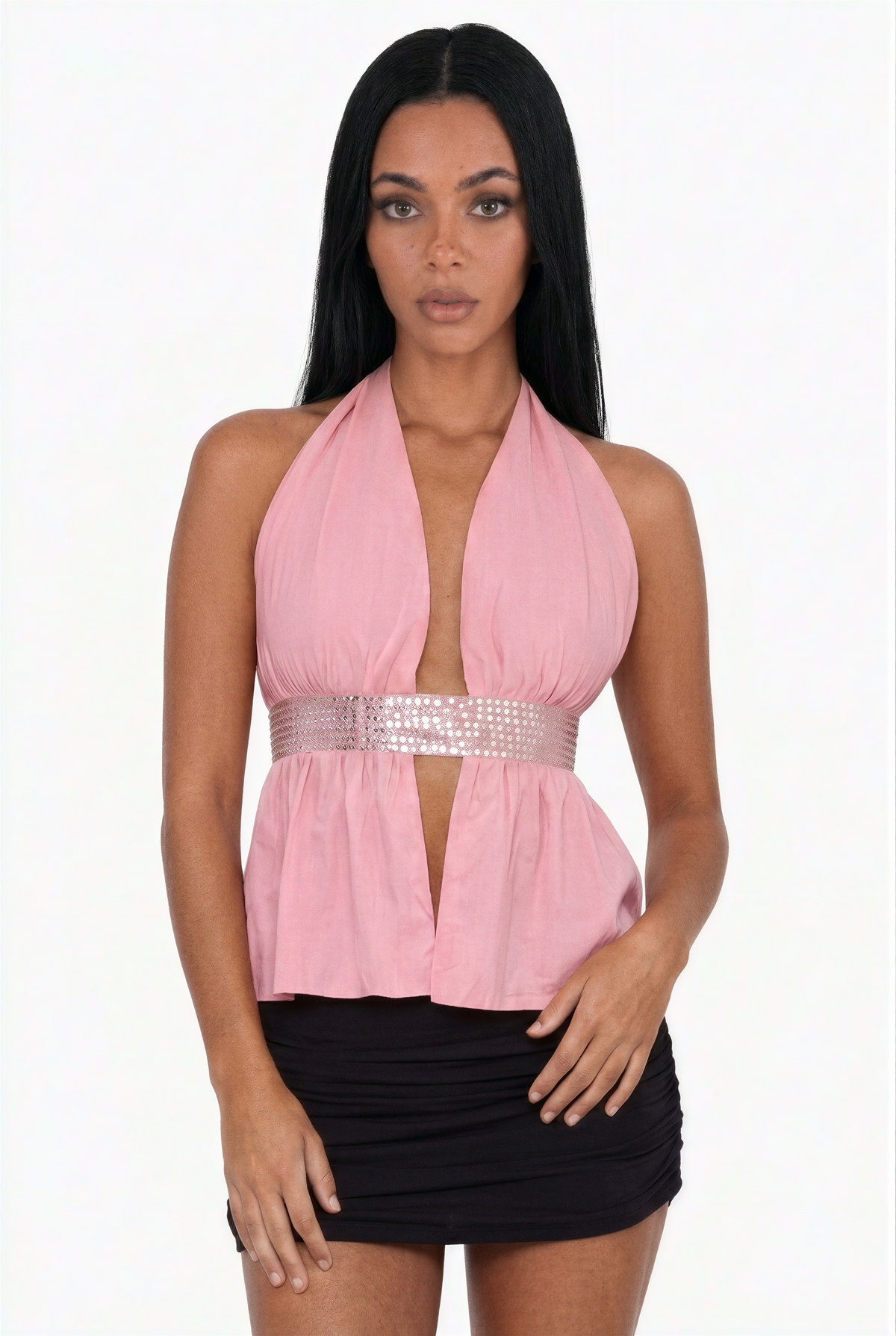 Pink Sequin Halter Waist Top