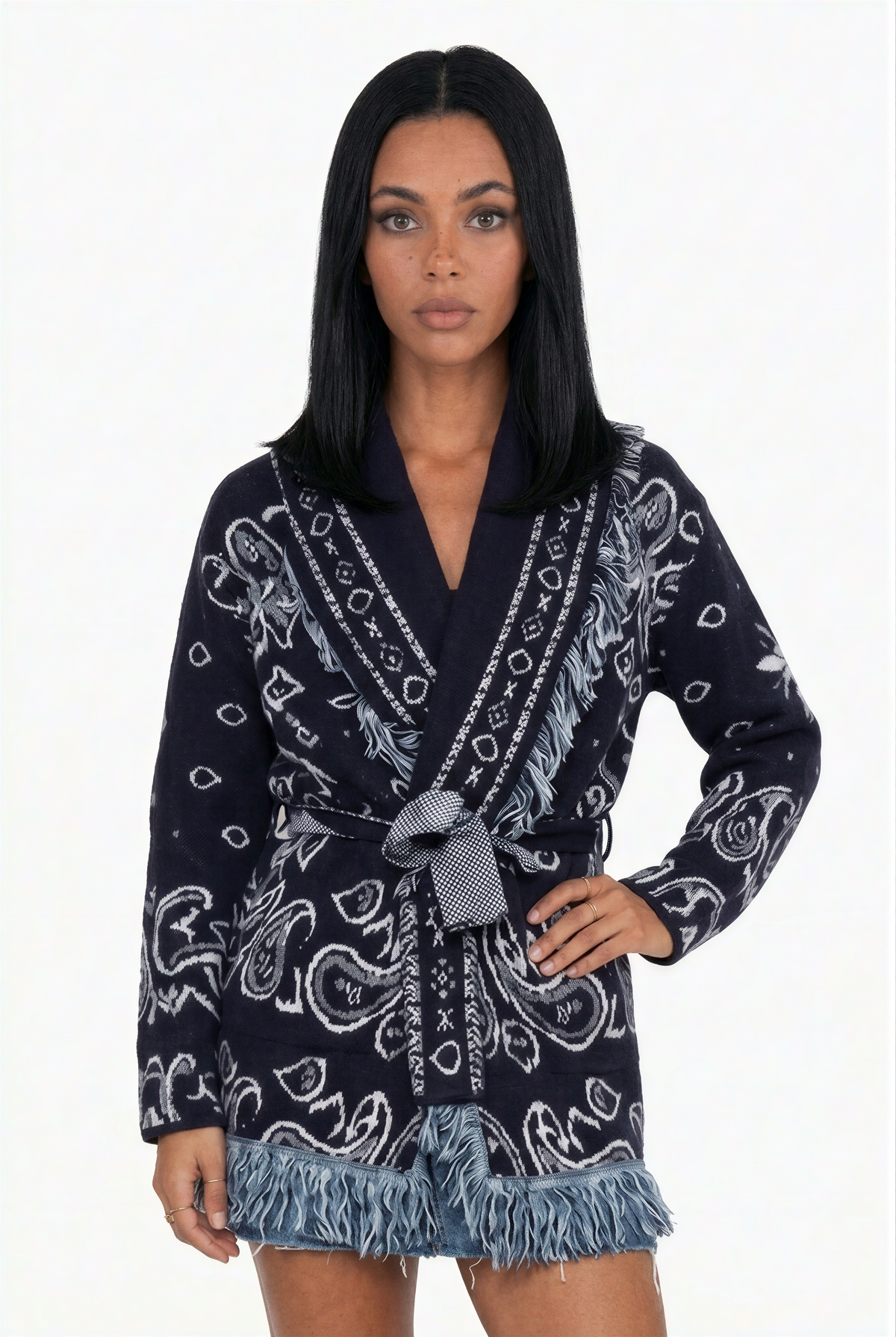 Western Graphic Tie-Waist Cardigan