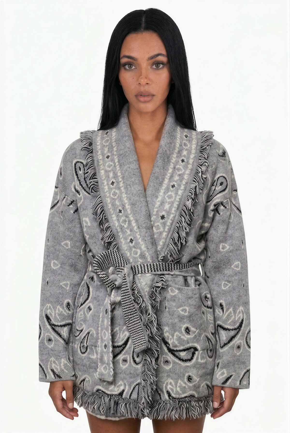Western Graphic Tie-Waist Cardigan