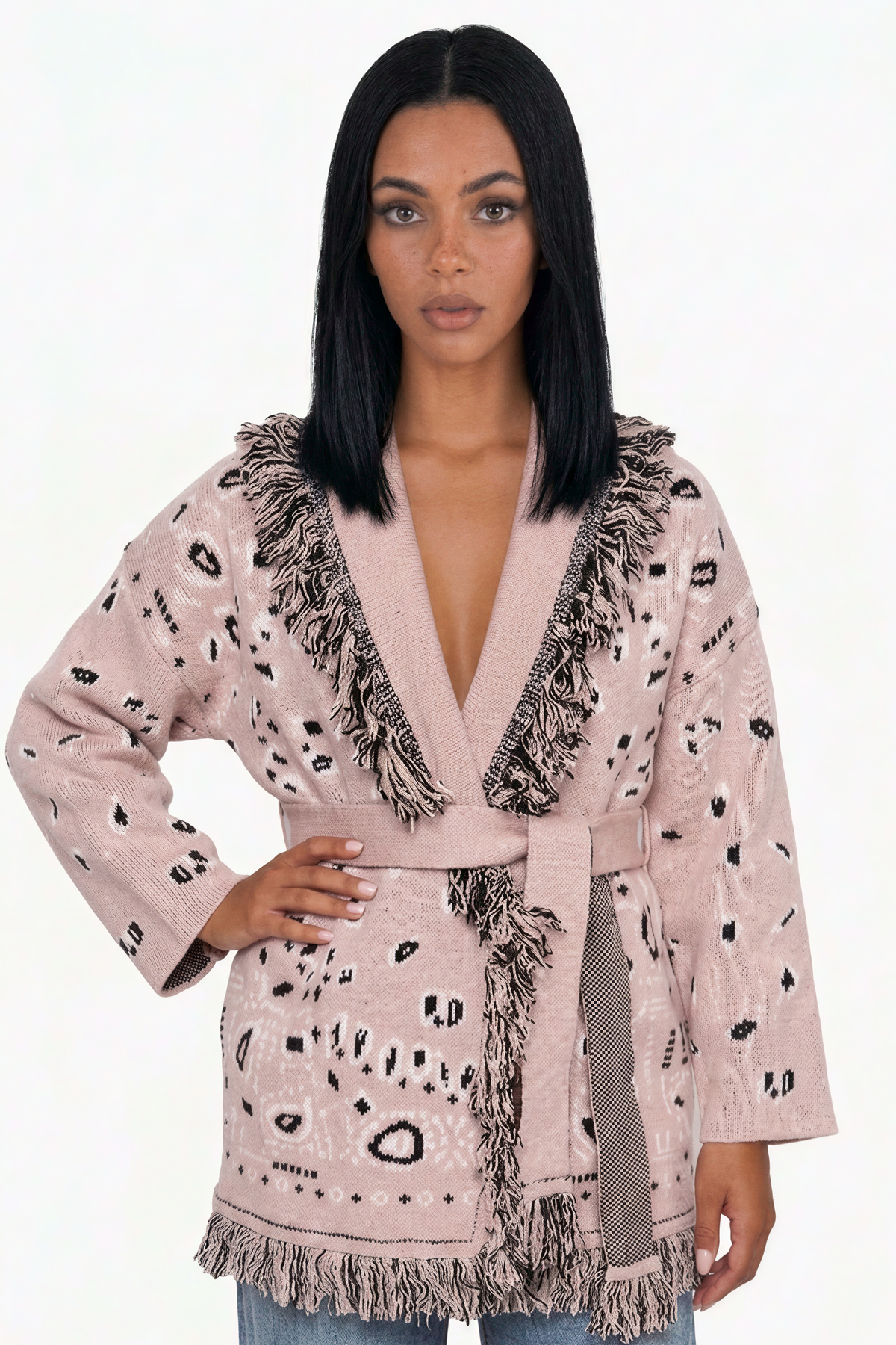 Western Graphic Tie-Waist Cardigan
