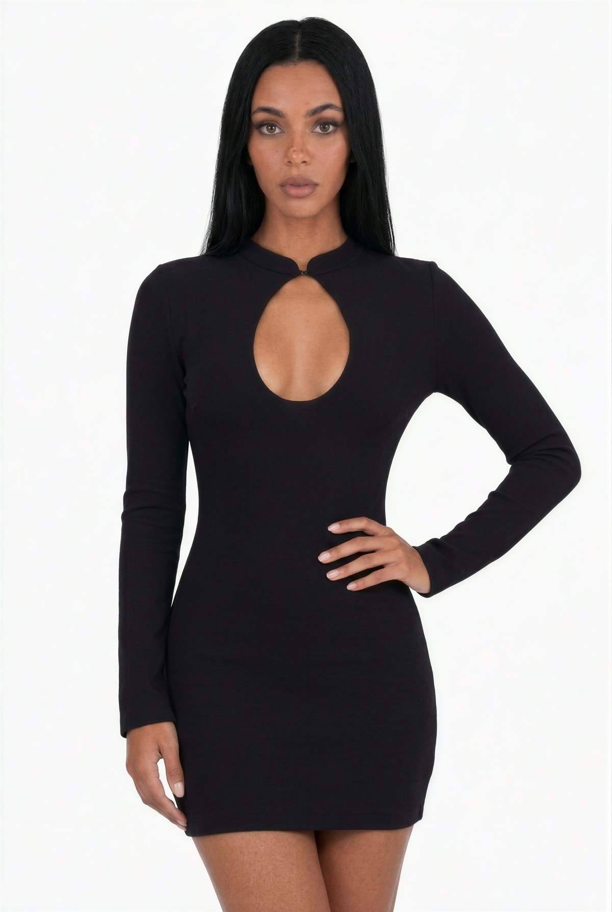 Keyhole Long-Sleeve Mini Dress