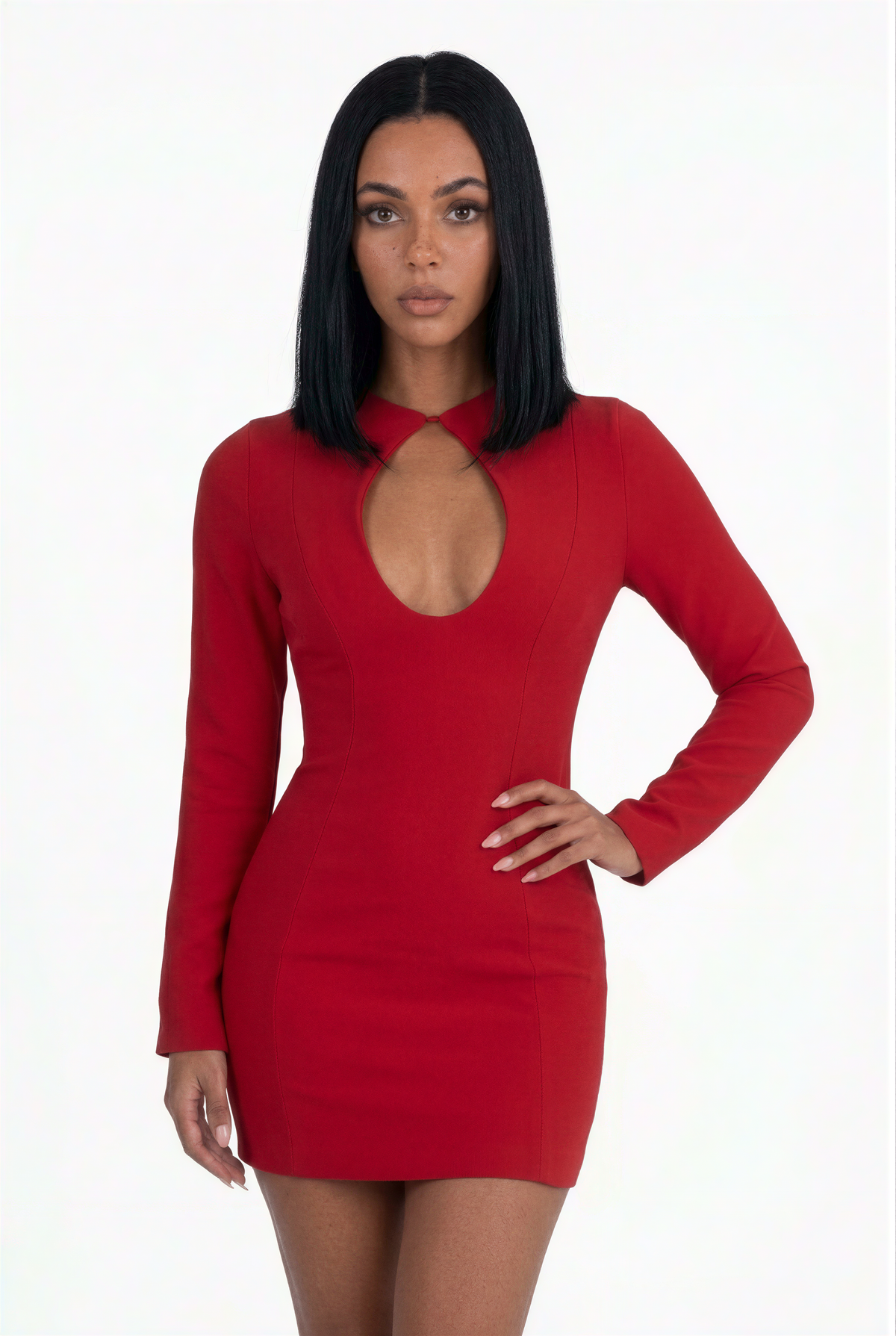Keyhole Long-Sleeve Mini Dress