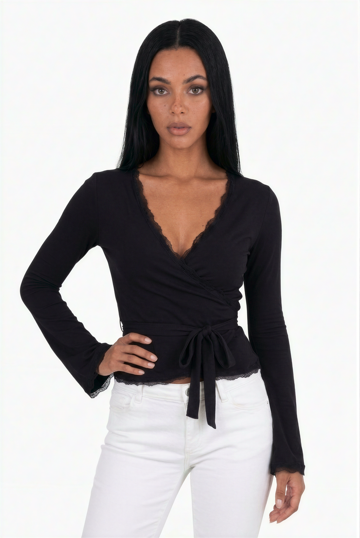 Lace-Trim Wrap Top